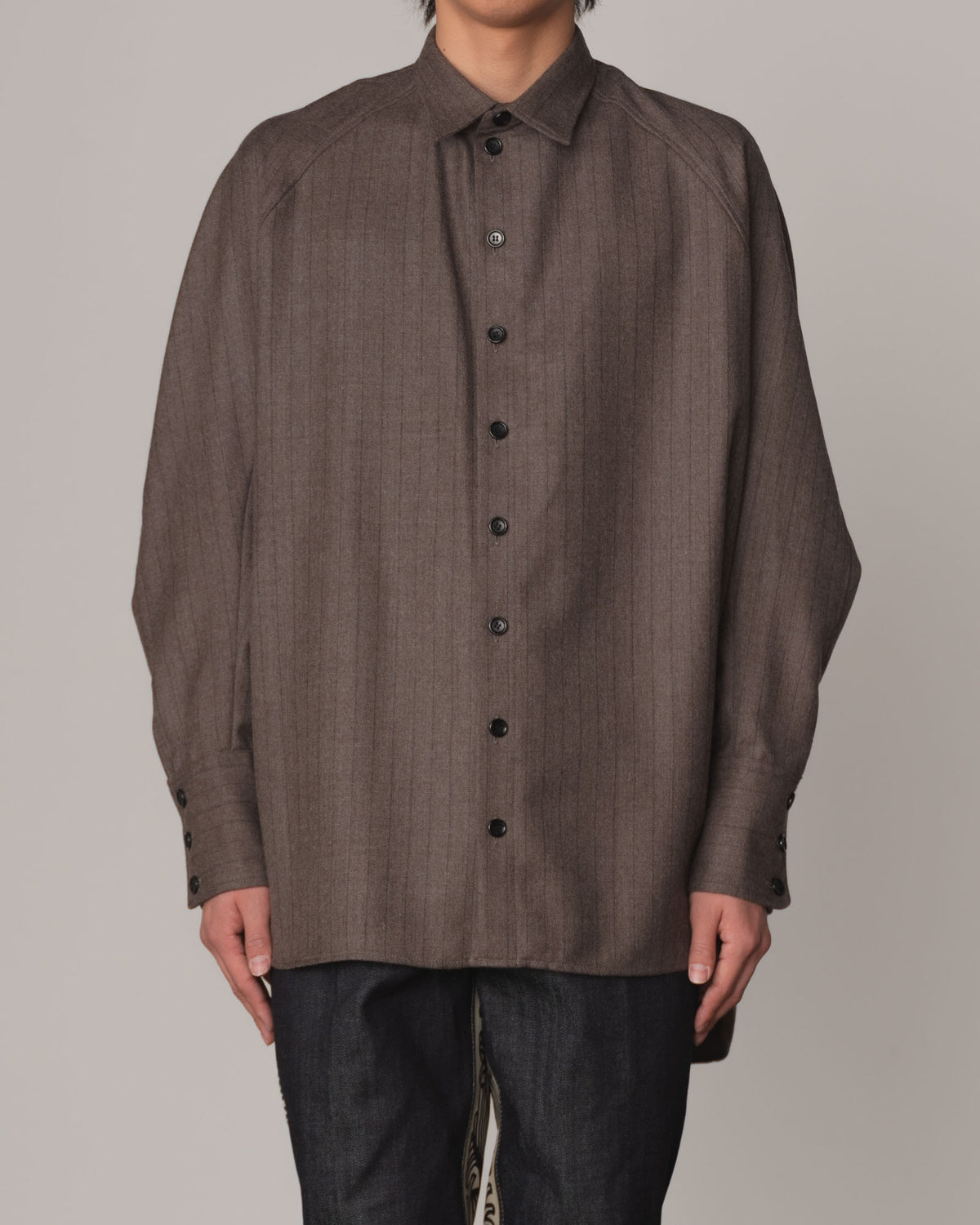 Shirt 988R- Wool100% Pin Stripe- Lilly Print- Dark Beige