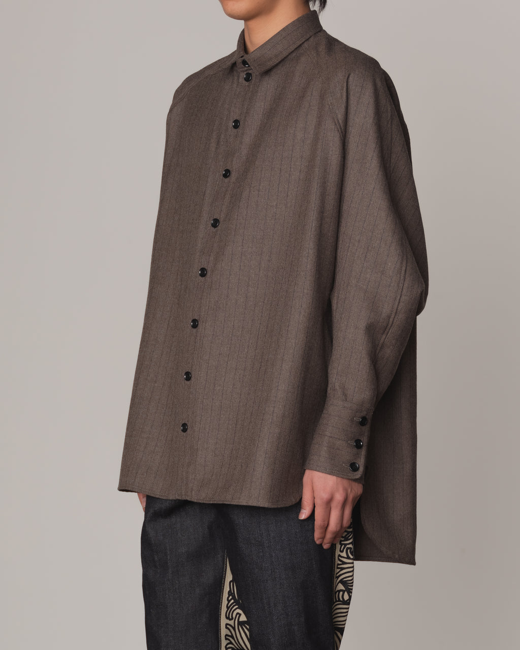 Shirt 988R- Wool100% Pin Stripe- Lilly Print- Dark Beige