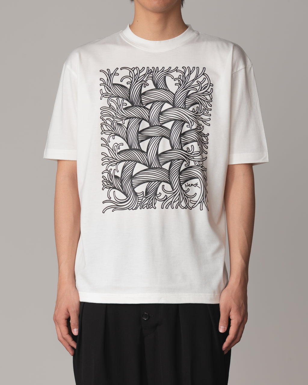 Tshirt Printed- Cotton100% Jersey- Mesh Rope Print- Off White