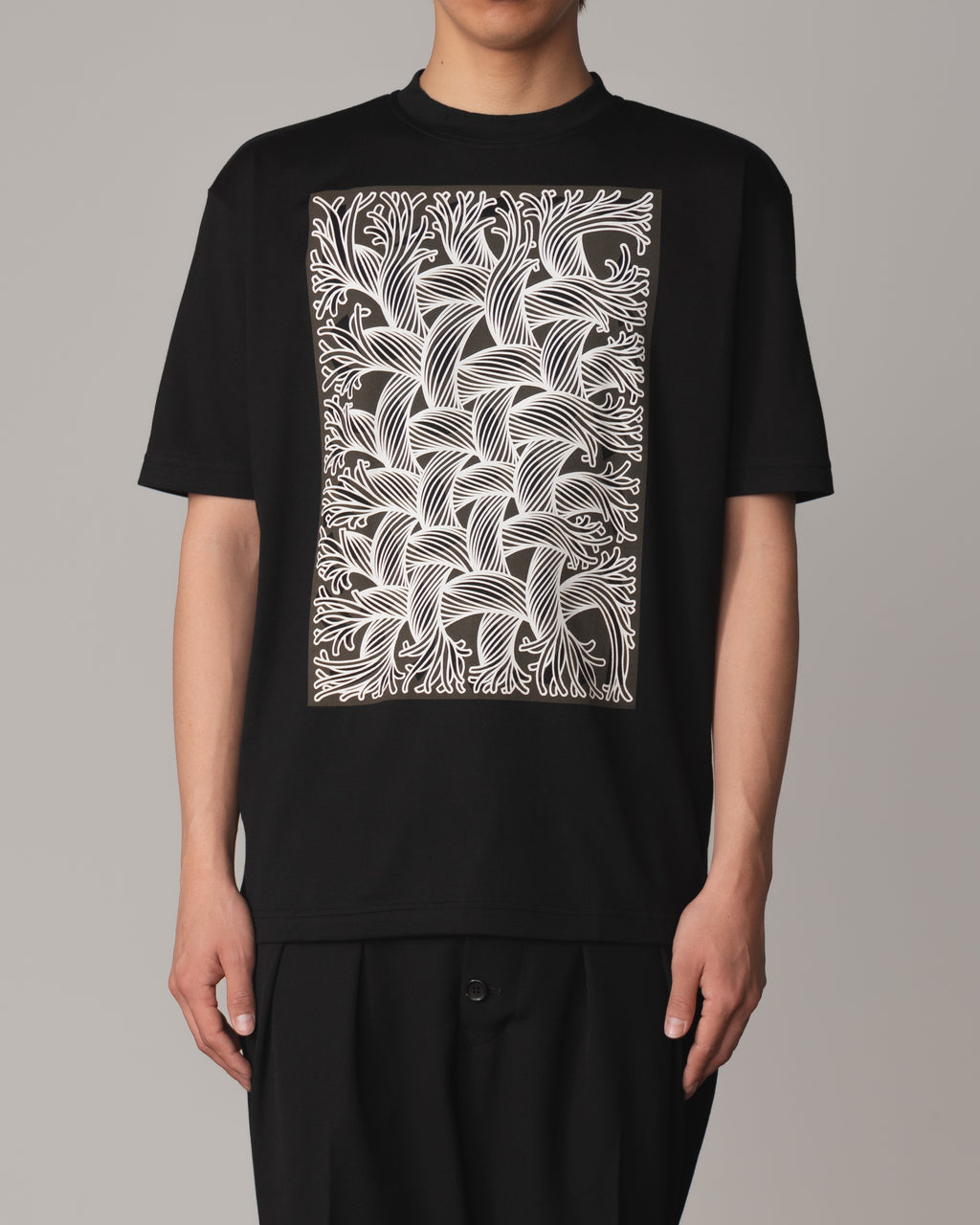 Tshirt Printed- Cotton100% Jersey- Cutout Rope Print- Square- Black Body Brown Base