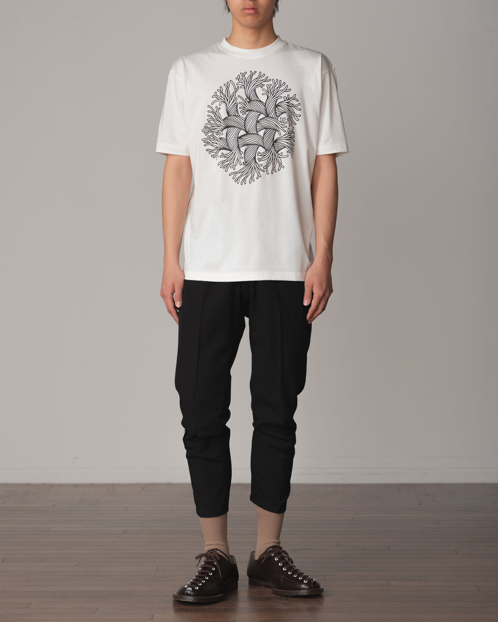 Tshirt Printed- Cotton100% Jersey- Hexa Rope Print- White