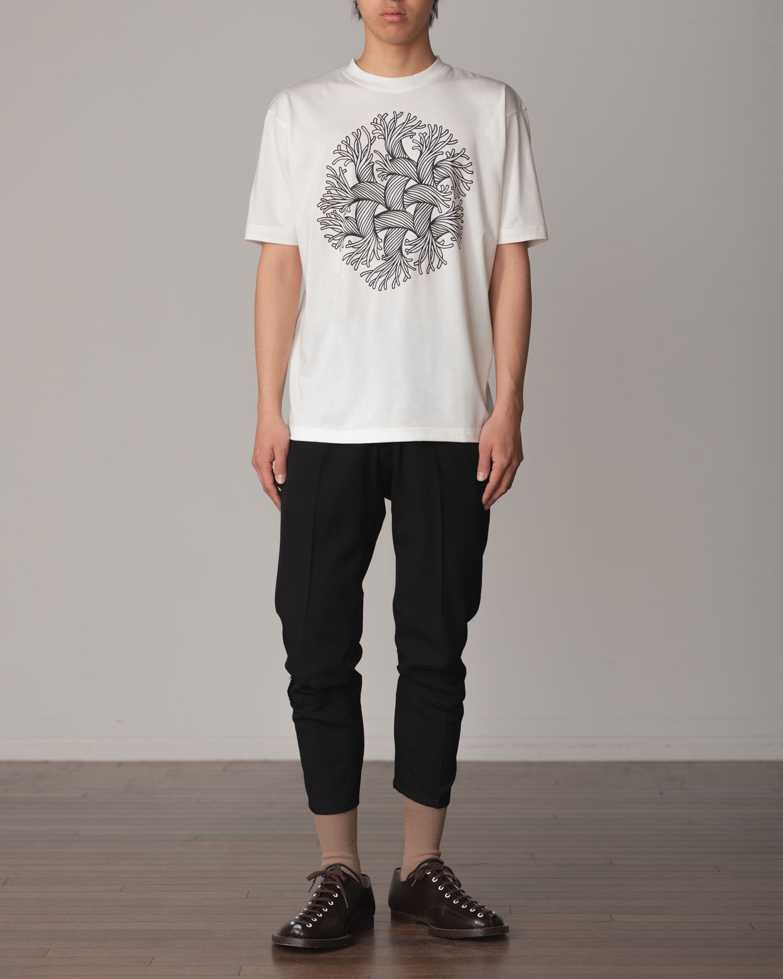 Tshirt Printed- Cotton100% Jersey- Hexa Rope Print- White