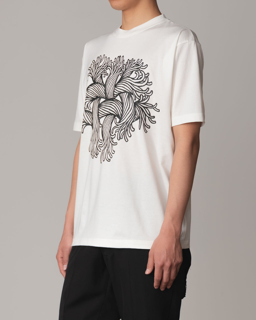 Tshirt Printed- Cotton100% Jersey- Embroidery Rope- White