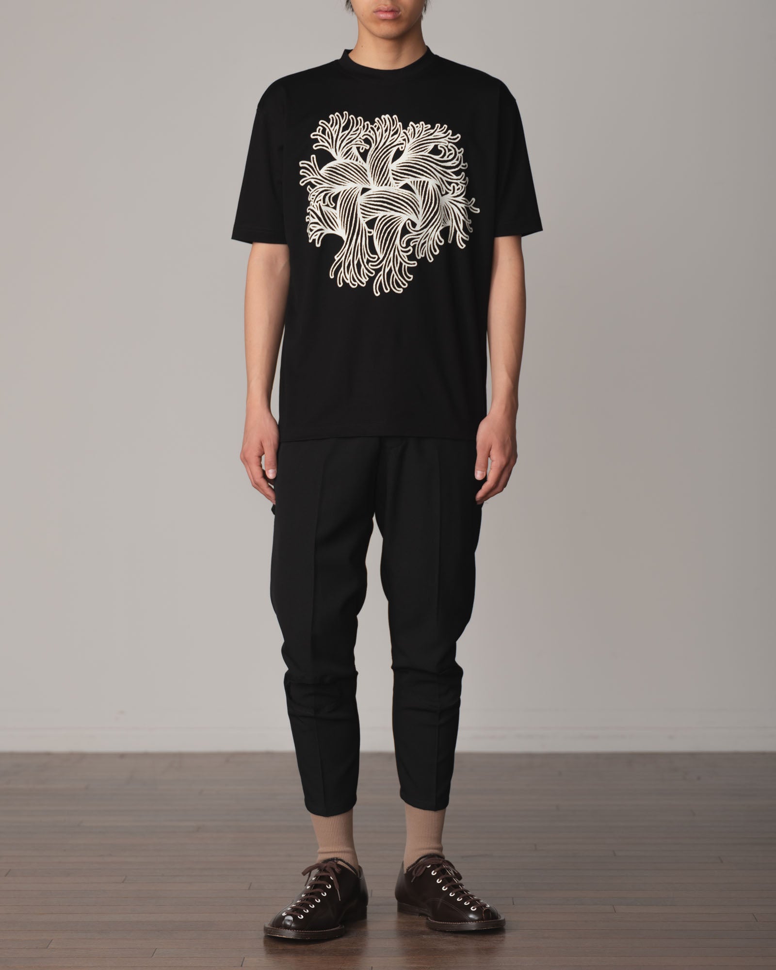 Tshirt Printed- Cotton100% Jersey- Embroidery Rope Print- Black