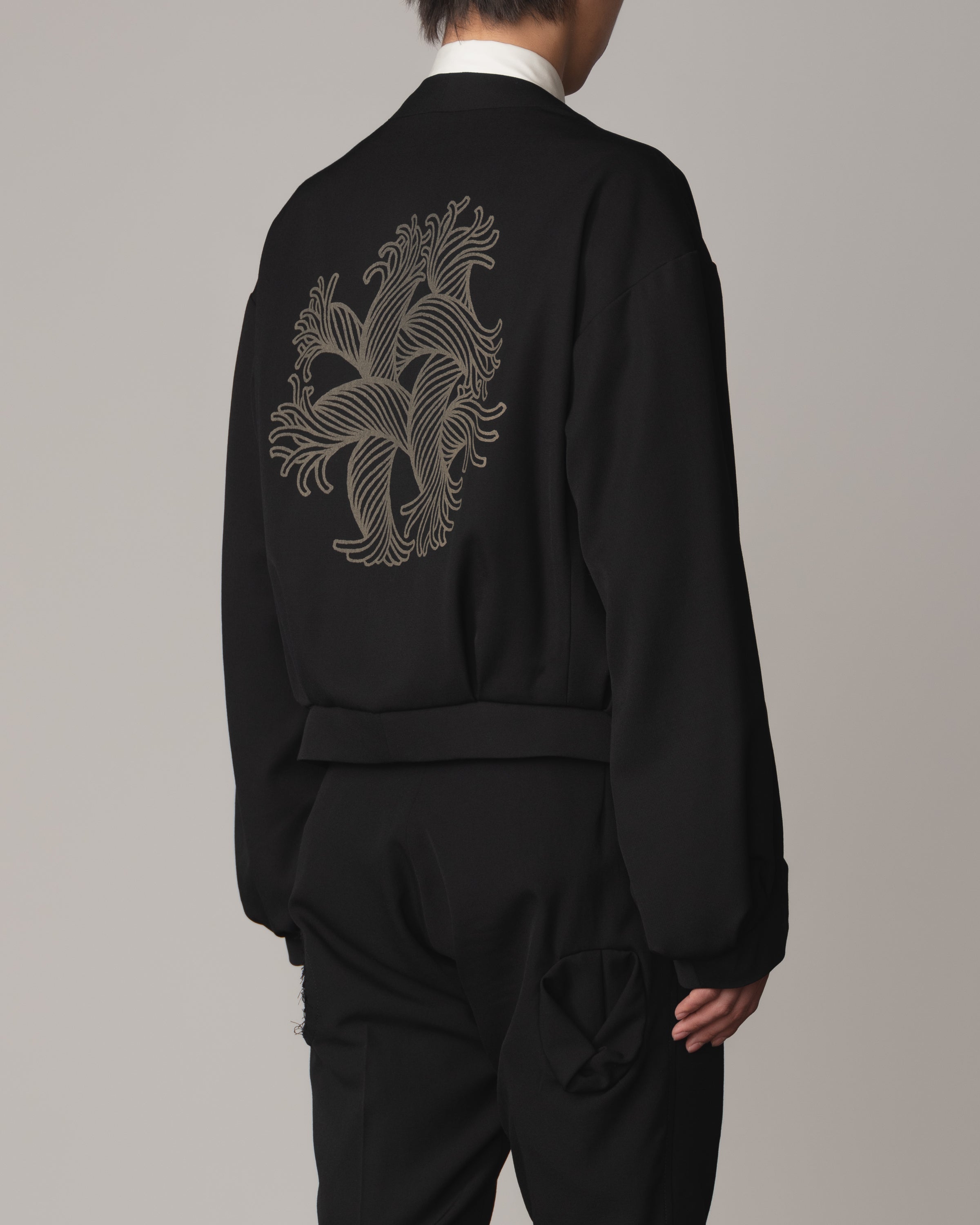 Jacket 8- Wool100% Gabardine- Embroidery Back Print- Black