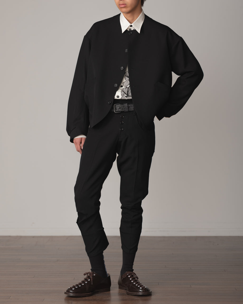 Jacket 8- Wool100% Gabardine- Embroidery Back Print- Black