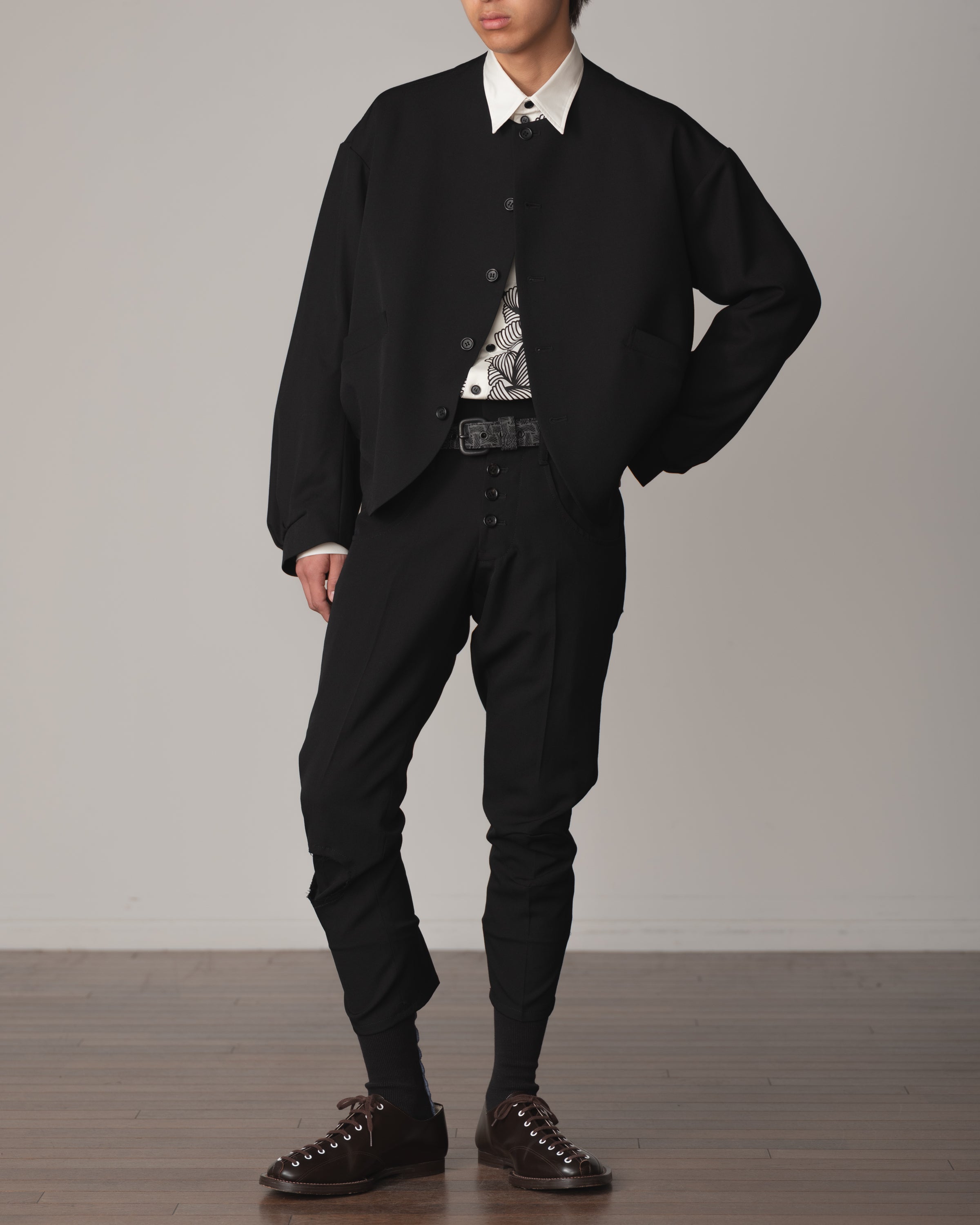 Jacket 8- Wool100% Gabardine- Embroidery Back Print- Black