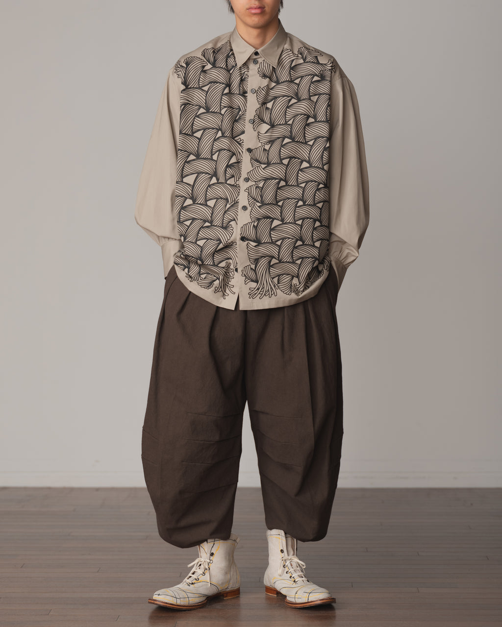 Shirt 893- Cotton100% Broad 100- 89 Pattern Rope- Grey Beige