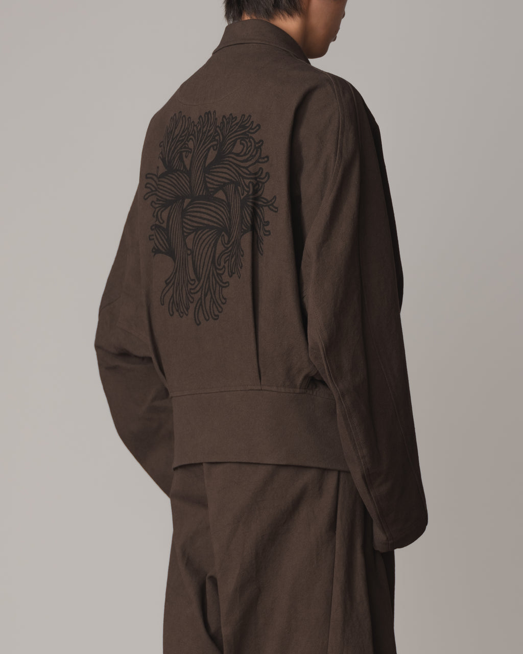 Jacket 191B- Cotton100% Oxford Print- Embroidery Rope Print- Brown