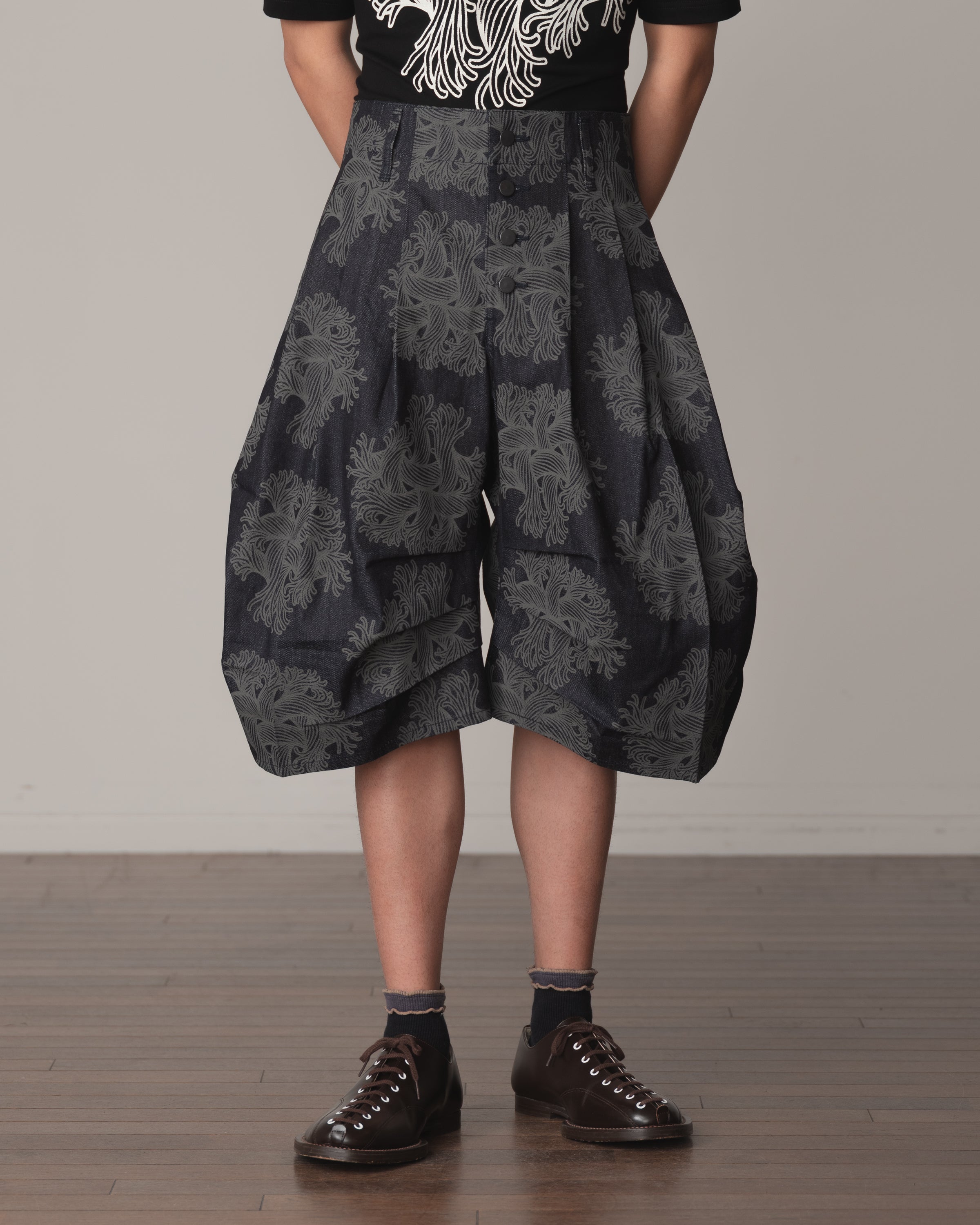 Trousers 64B- Cotton100% Denim Print- Emb Rope- Indigo