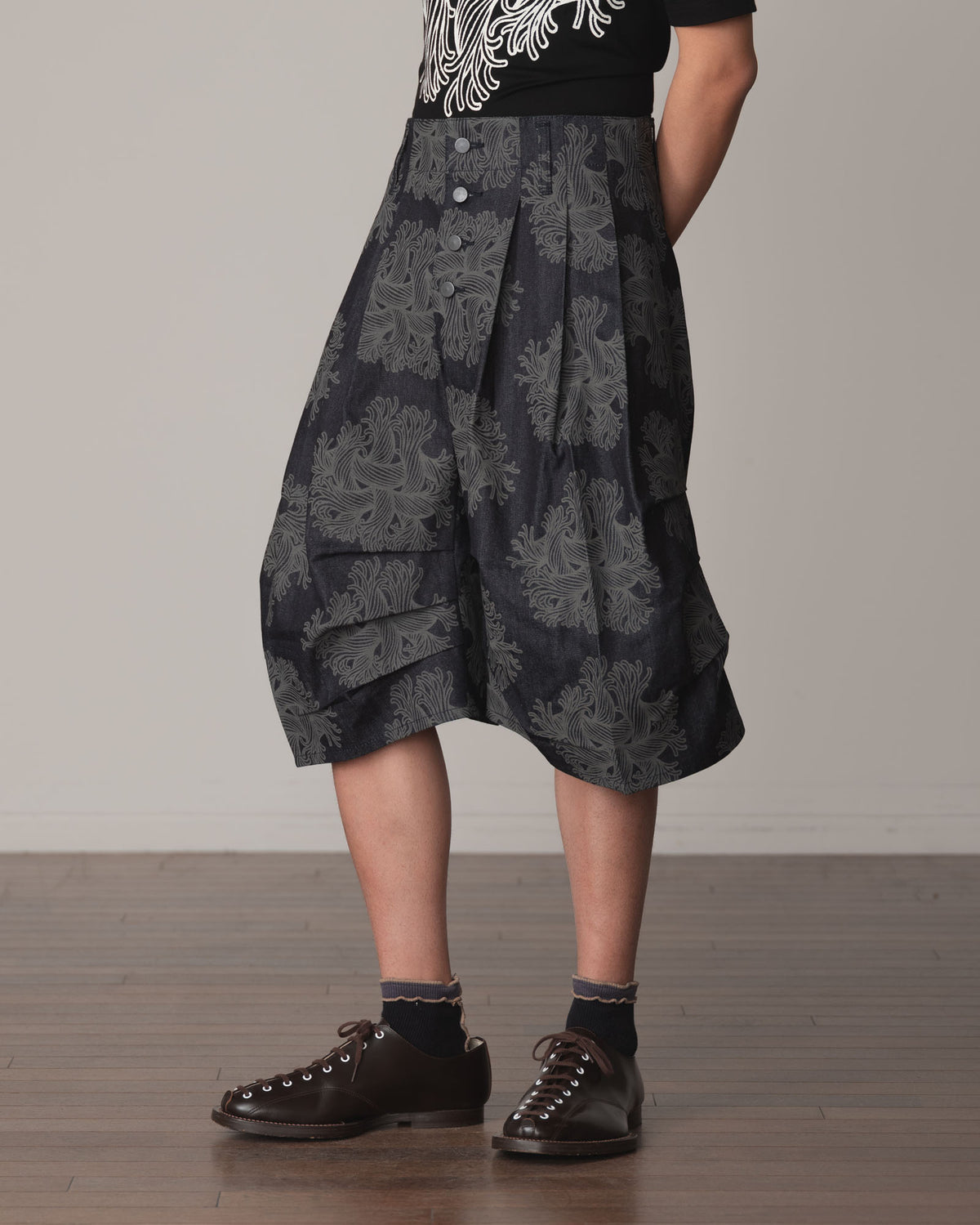 Trousers 64B- Cotton100% Denim Print- Emb Rope- Indigo