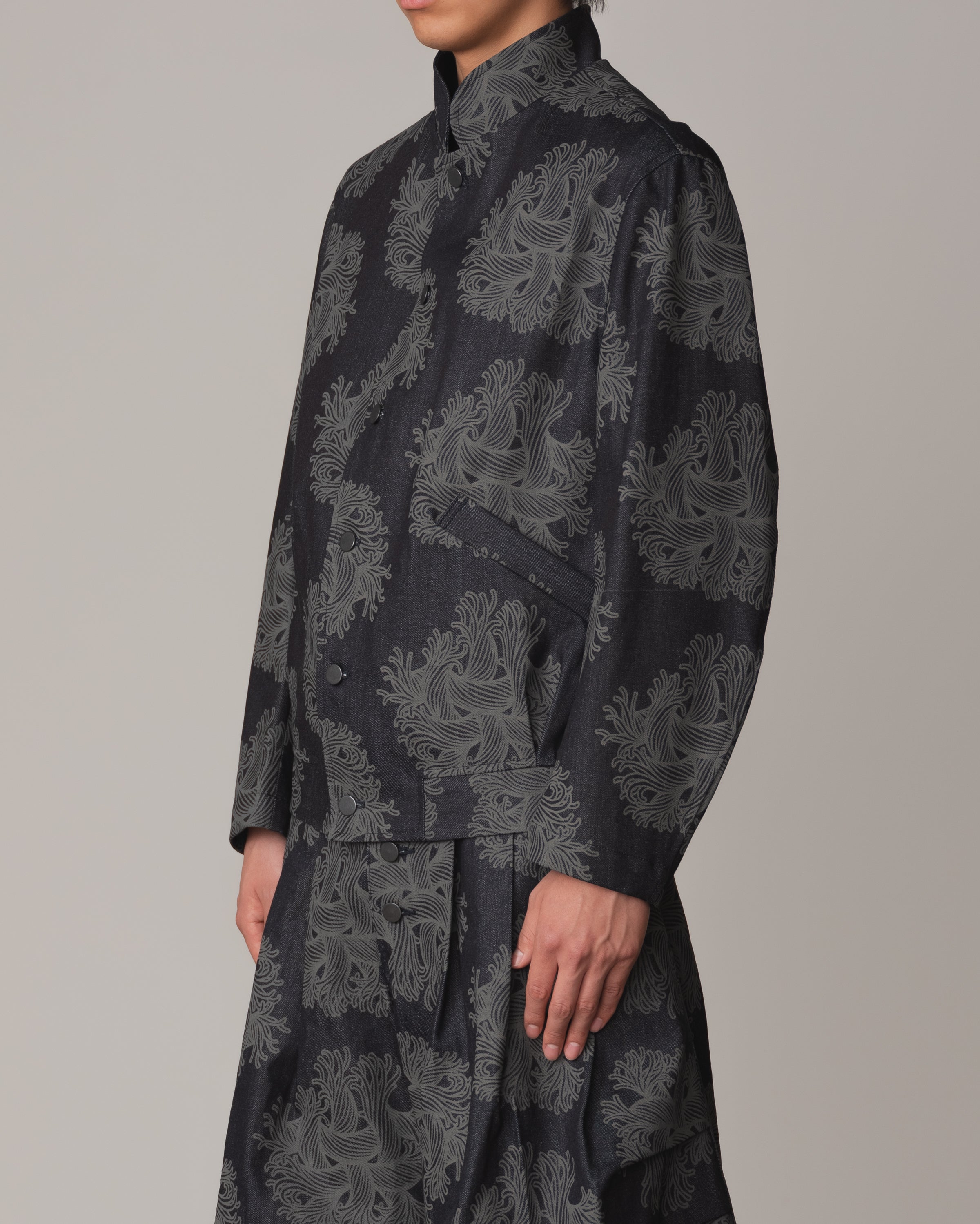 Jacket 3745B- Cotton100% Denim Print- Emb Rope- Indigo