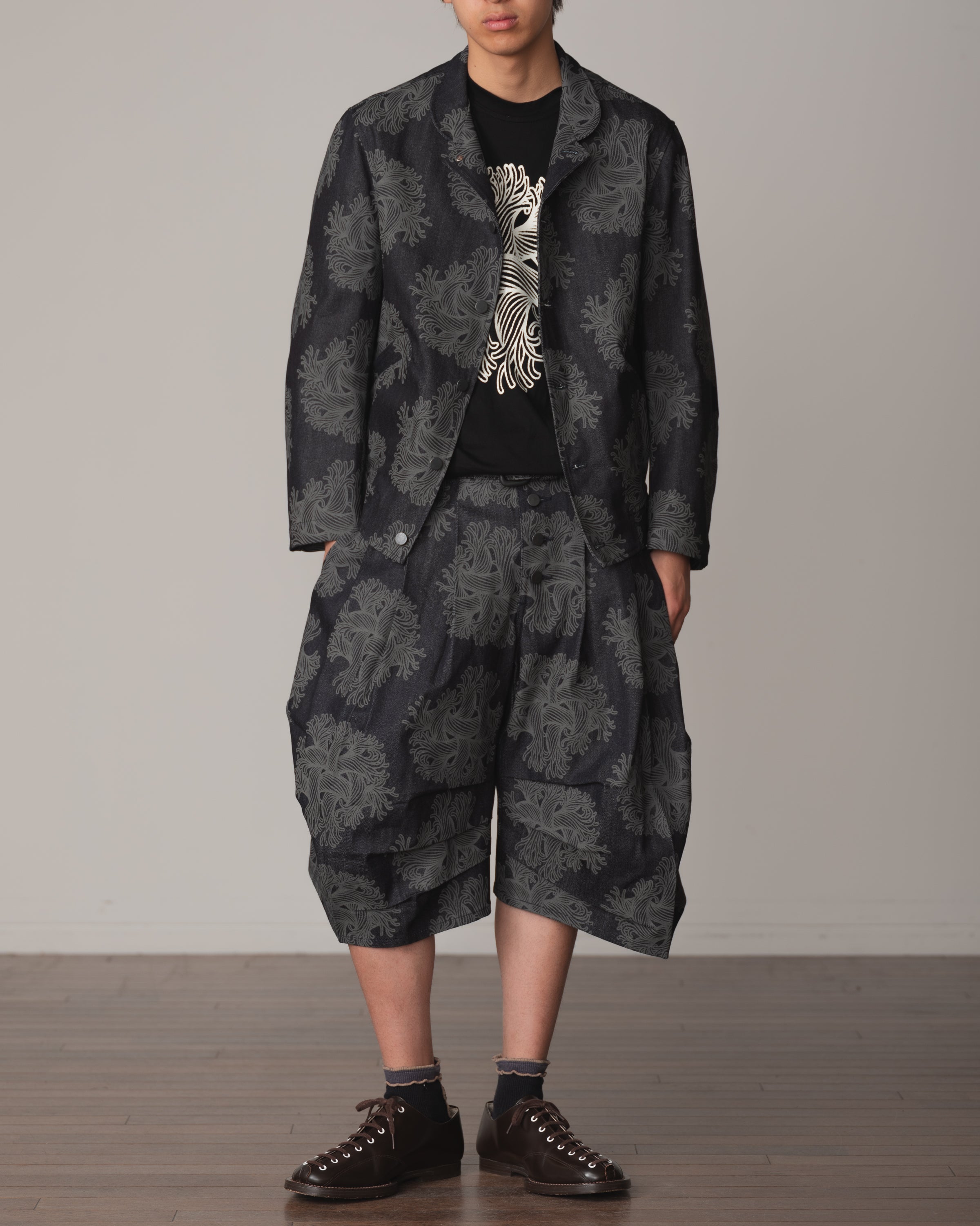 Trousers 64B- Cotton100% Denim Print- Emb Rope- Indigo