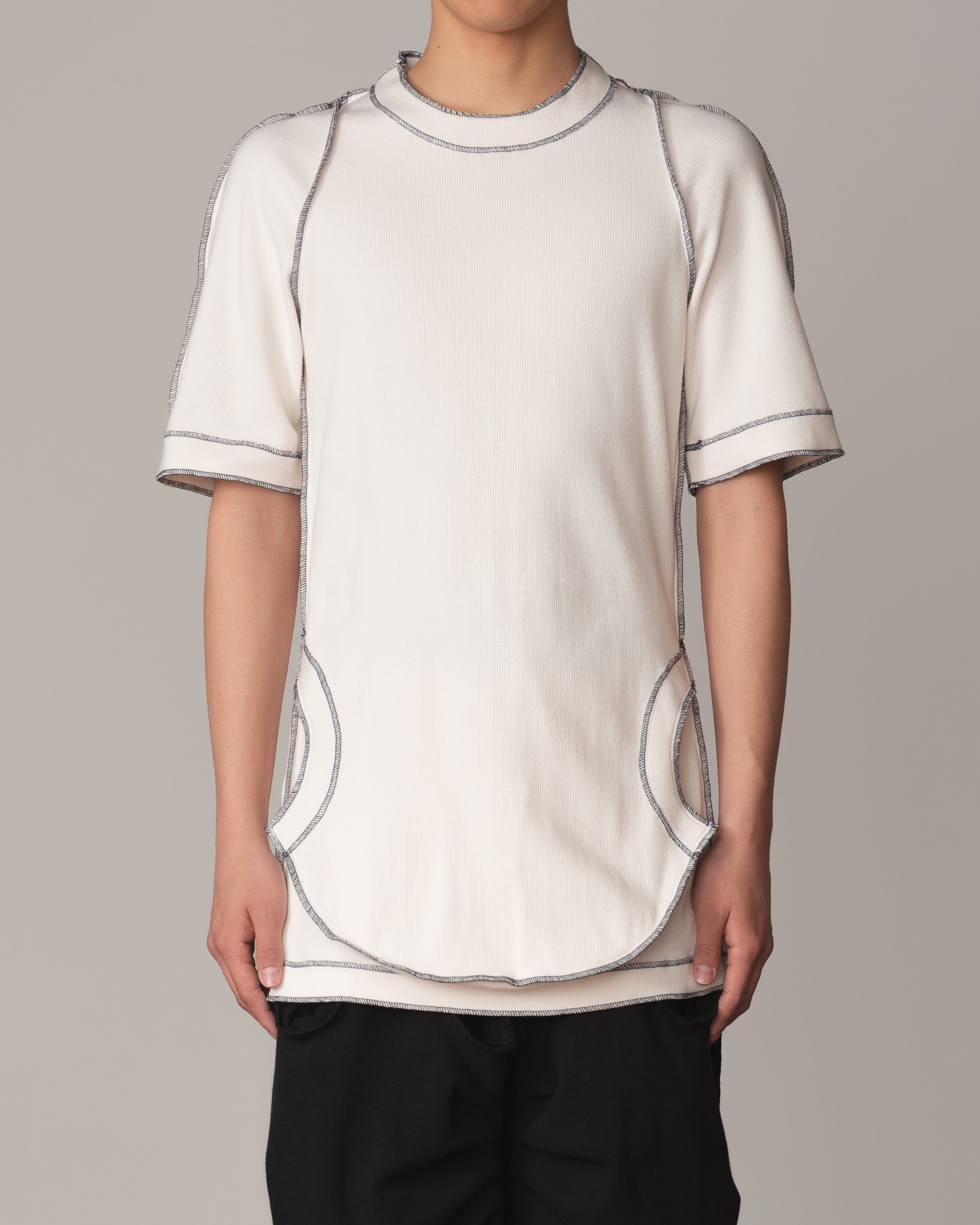 Tshirt 96 Short Sleeve- Cotton100% Rib- Black Stitch- Pocket- Ivory