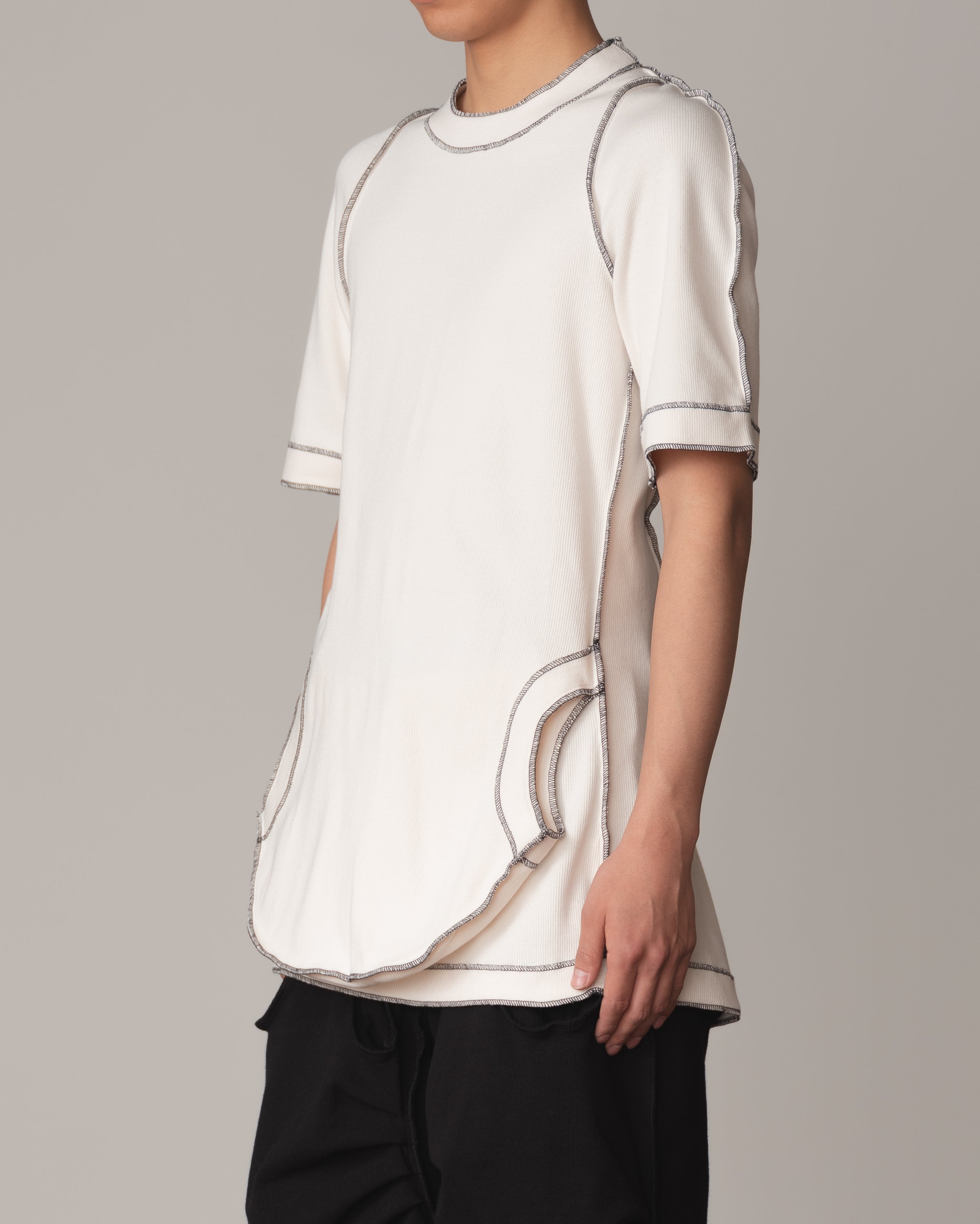 Tshirt 96 Short Sleeve- Cotton100% Rib- Black Stitch- Pocket- Ivory