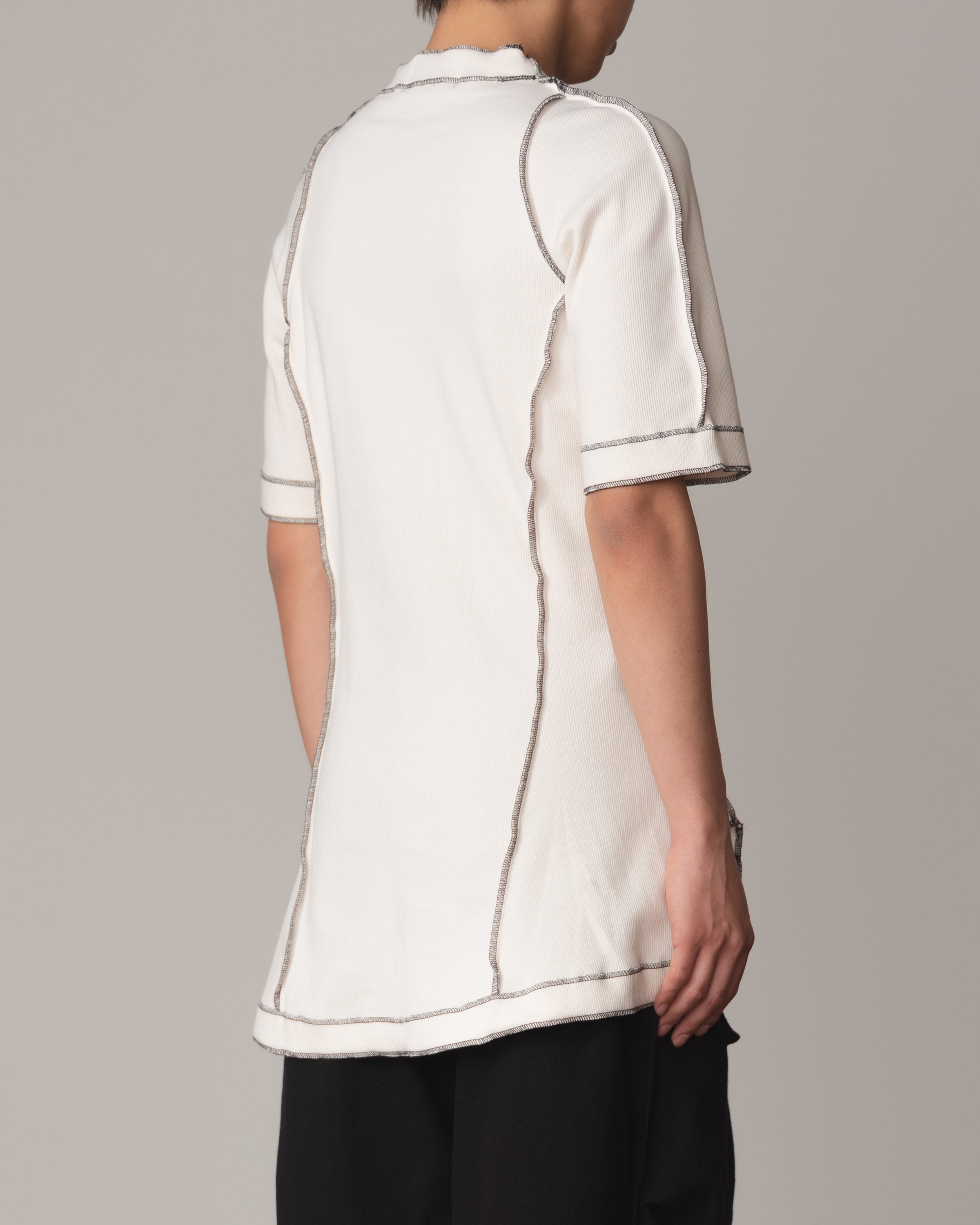 Tshirt 96 Short Sleeve- Cotton100% Rib- Black Stitch- Pocket- Ivory