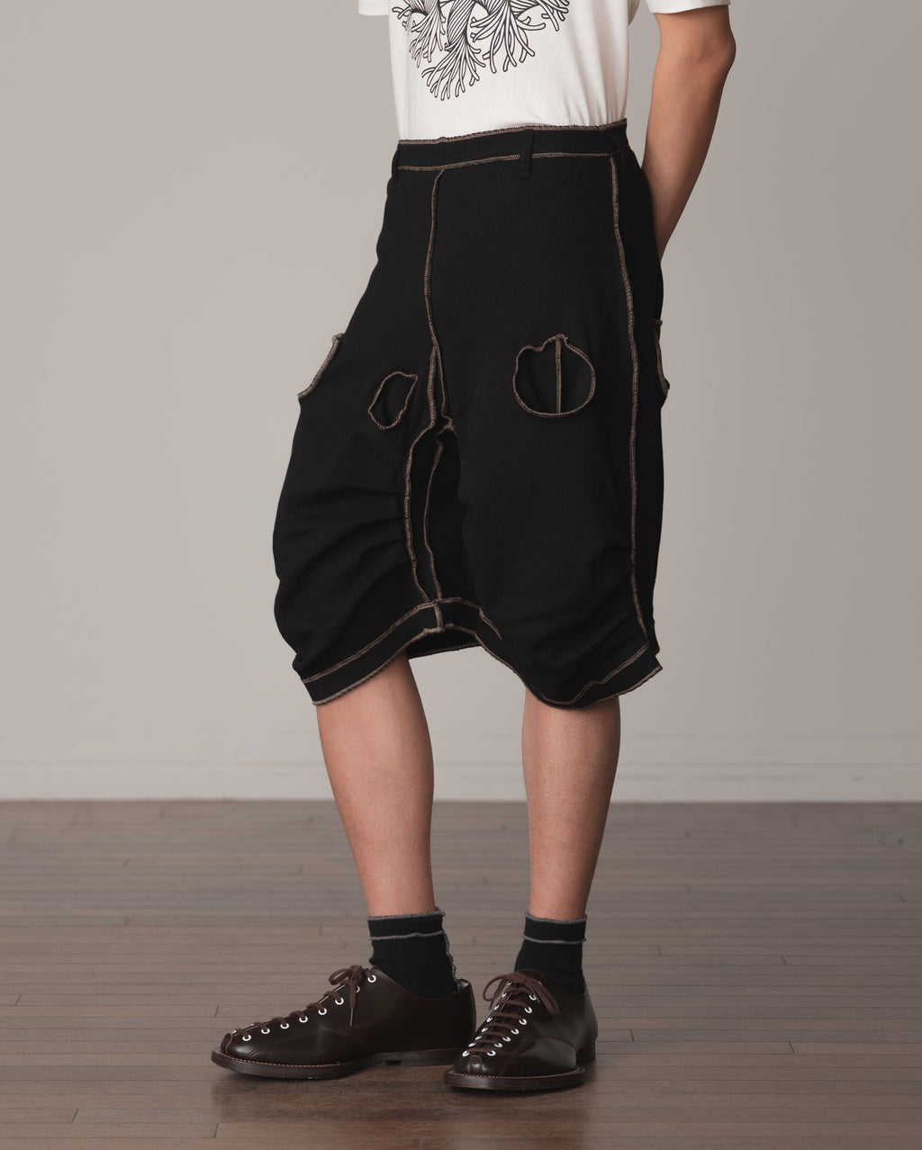 Trousers 104 Short- Cotton100% Span- Beige Stitch- Black