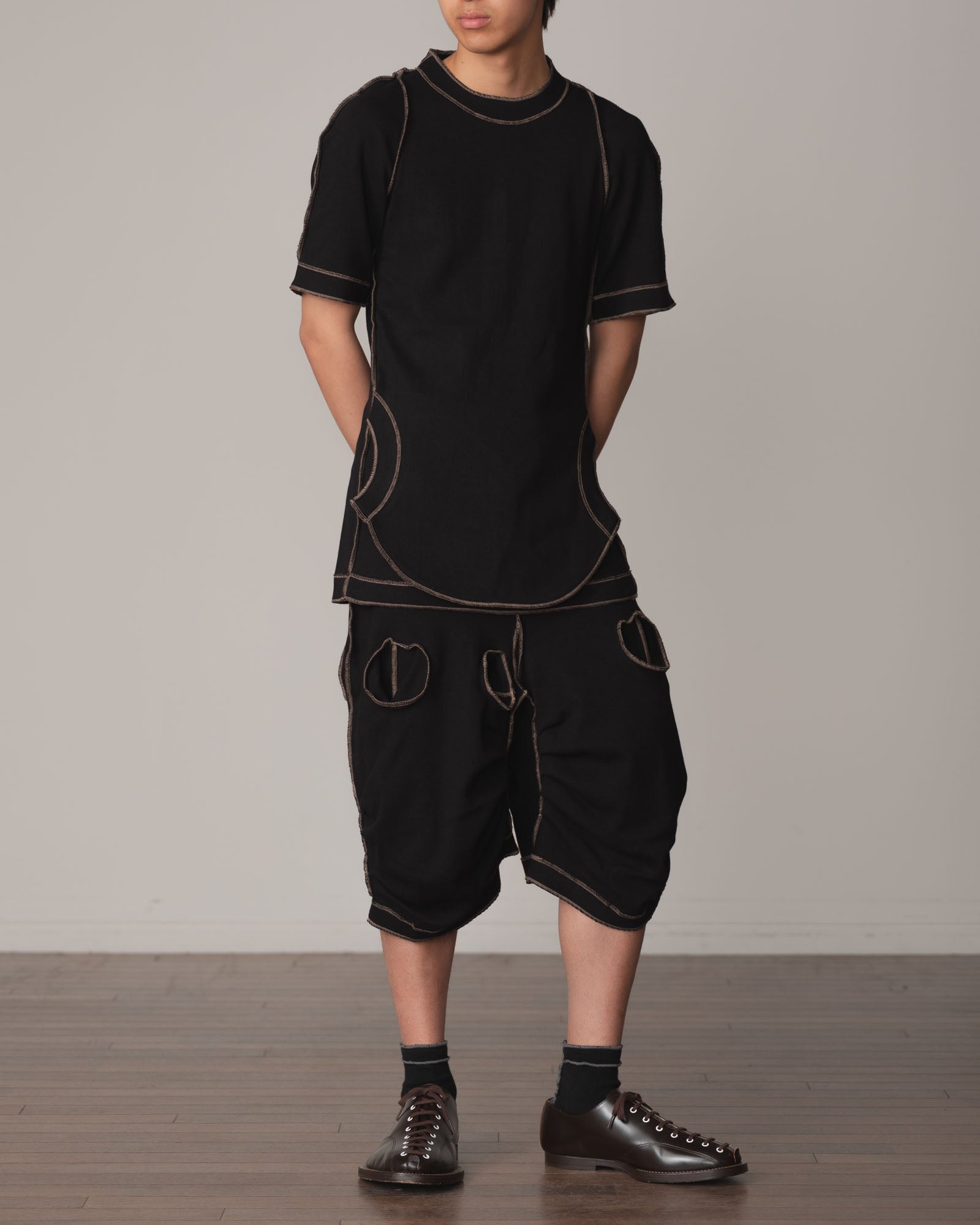 Trousers 104 Short- Cotton100% Span- Beige Stitch- Black