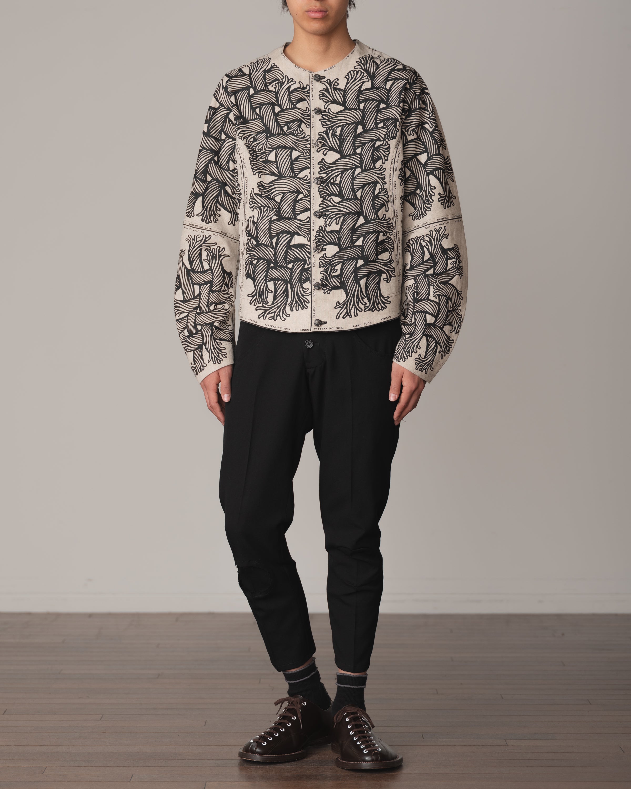 Jacket 203K- Linen100%- 203 Pattern Rope Print- Natural