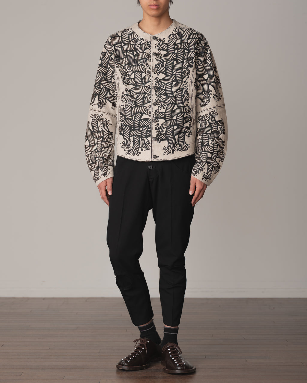 Jacket 203K- Linen100%- 203 Pattern Rope Print- Natural