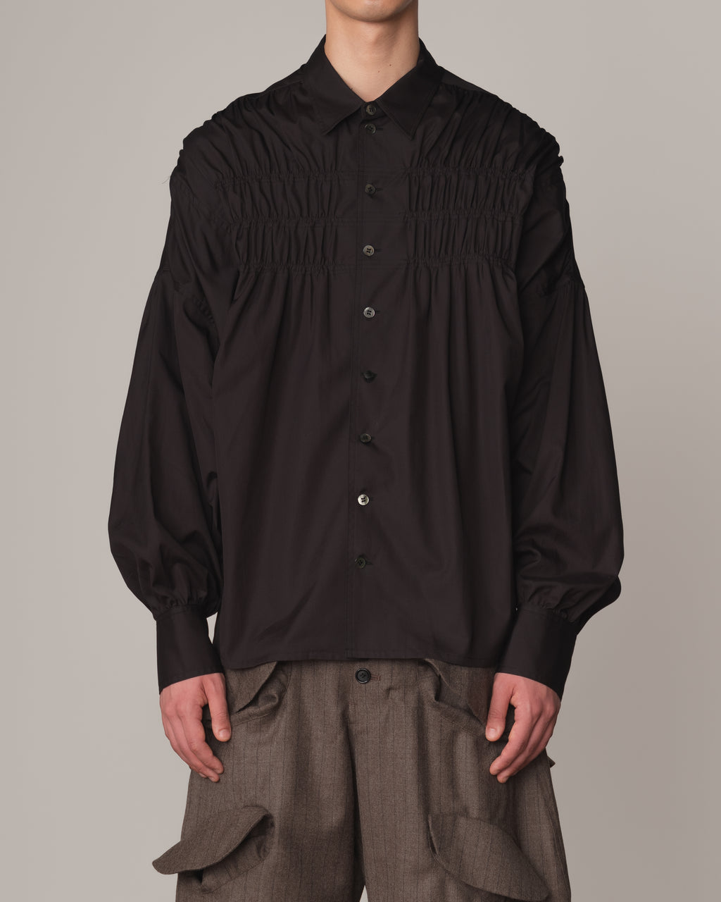 Shirt 87C Collar- Cotton100% Broad- 3 Layer Gather Stitch- Black