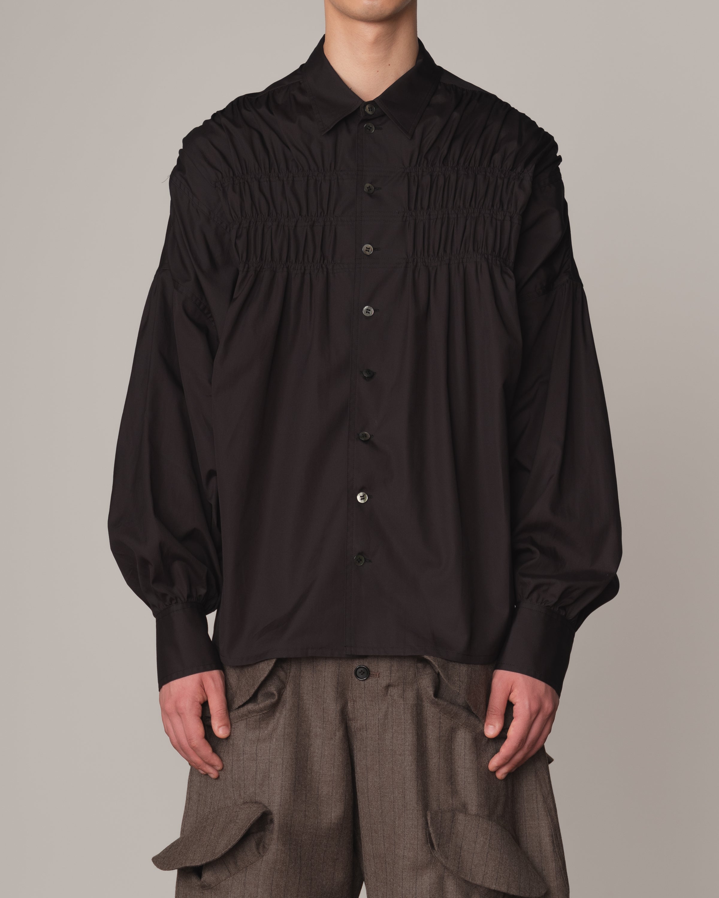 Shirt 87C Collar- Cotton100% Broad- 3 Layer Gather Stitch- Black