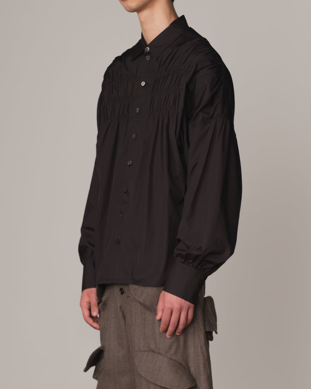 Shirt 87C Collar- Cotton100% Broad- 3 Layer Gather Stitch- Black