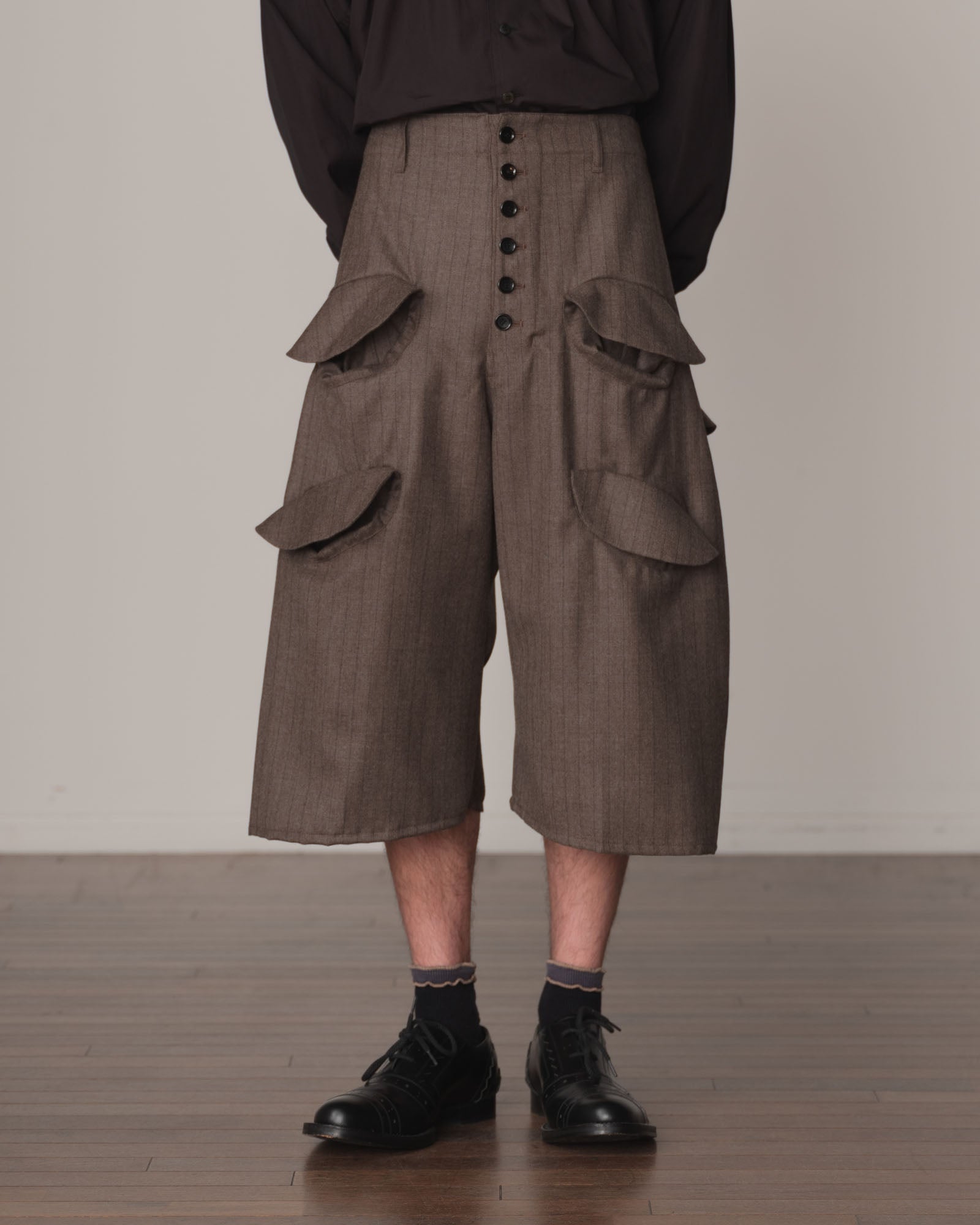 Trousers 87- Wool100% Pin Stripe- Dark Beige