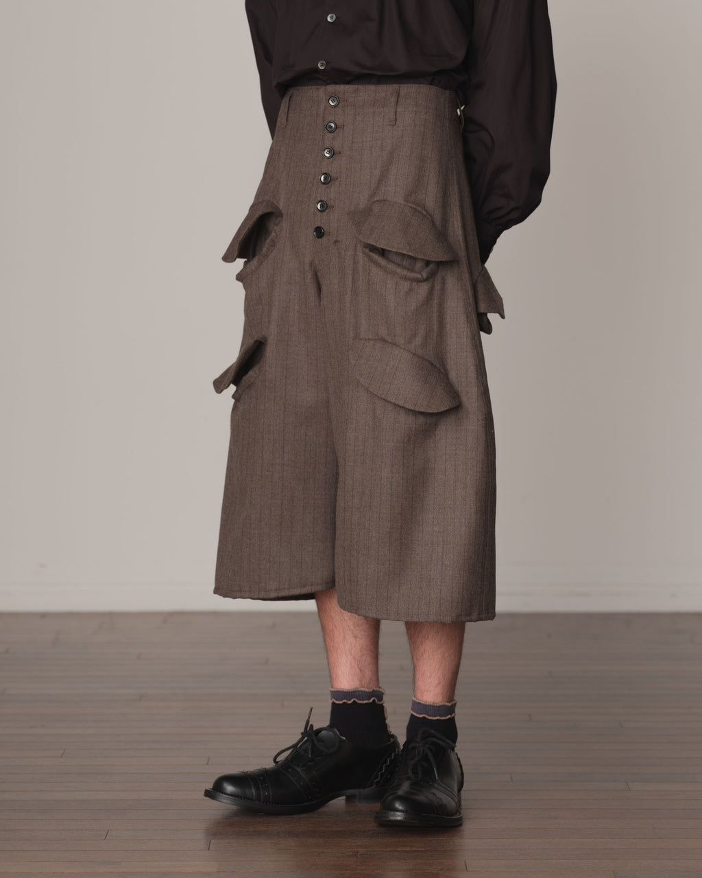 Trousers 87- Wool100% Pin Stripe- Dark Beige