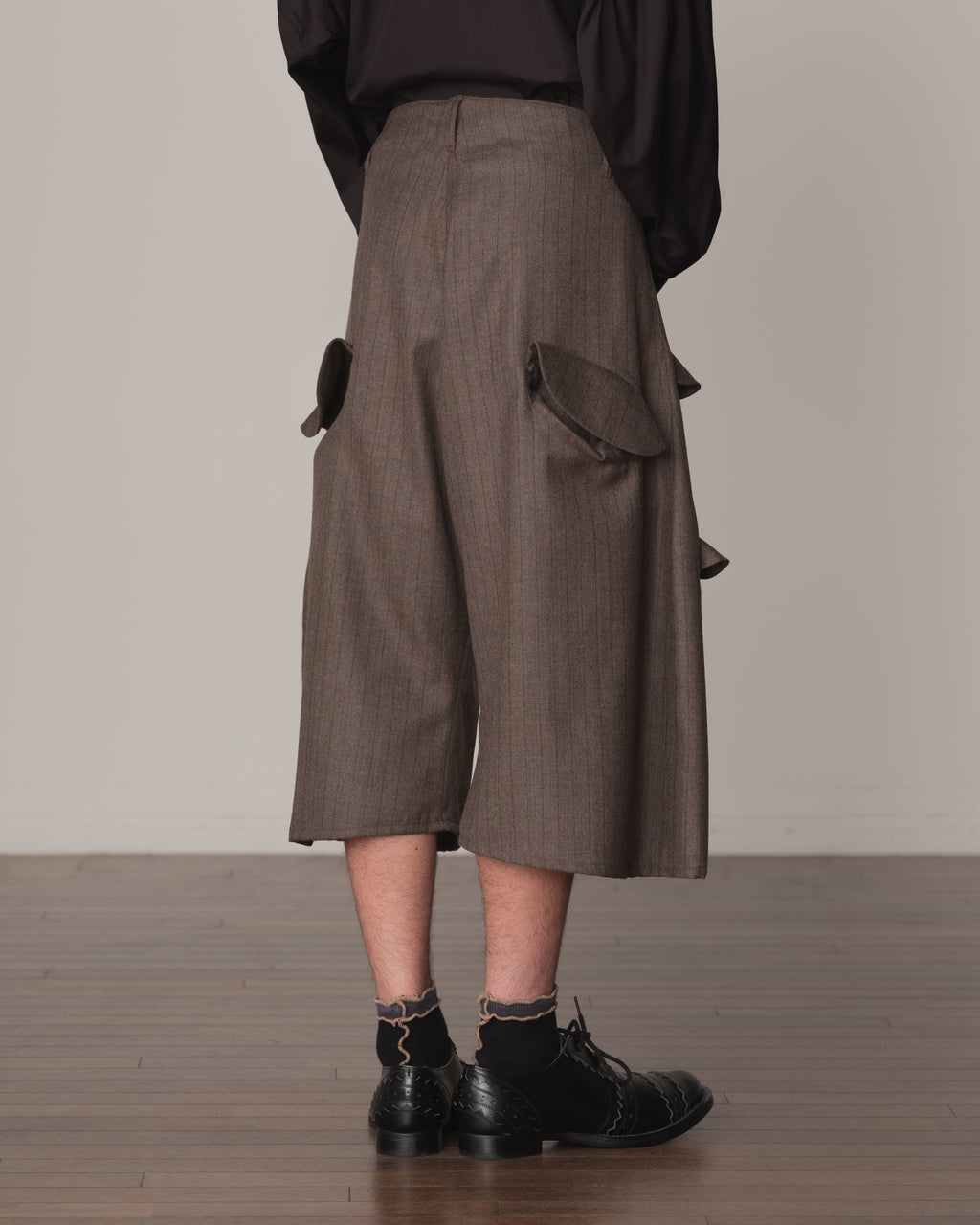Trousers 87- Wool100% Pin Stripe- Dark Beige