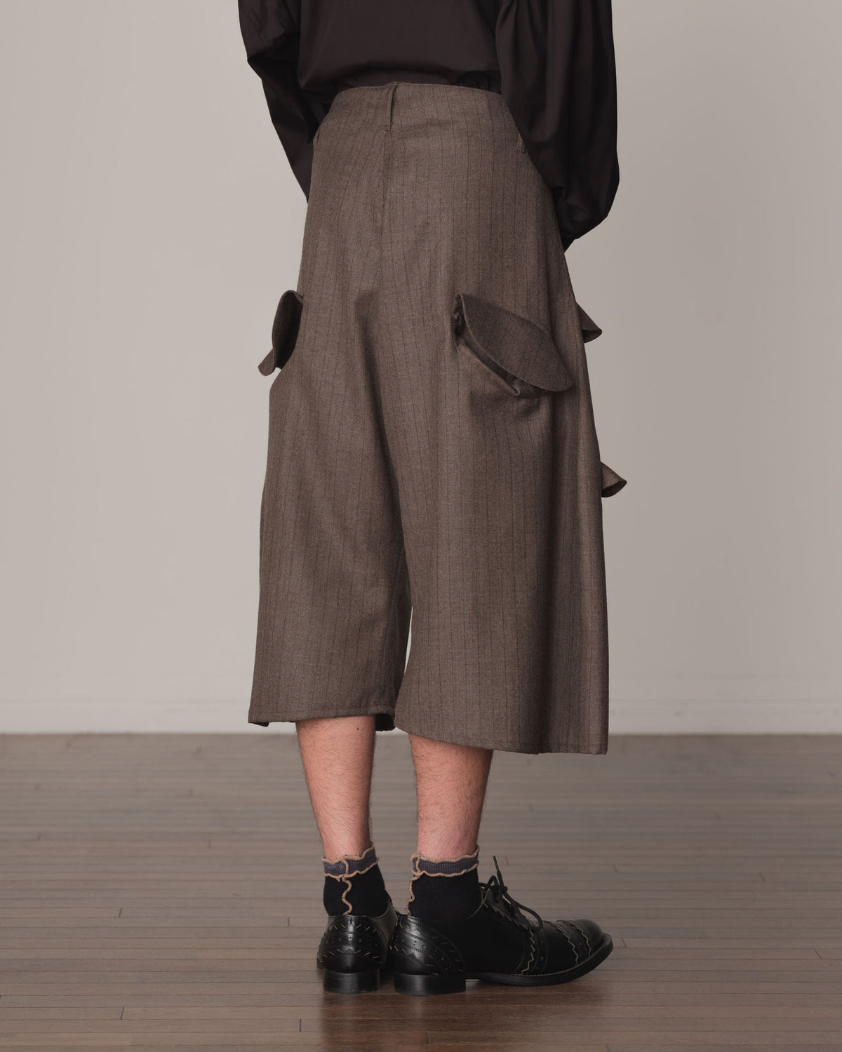 Trousers 87- Wool100% Pin Stripe- Dark Beige
