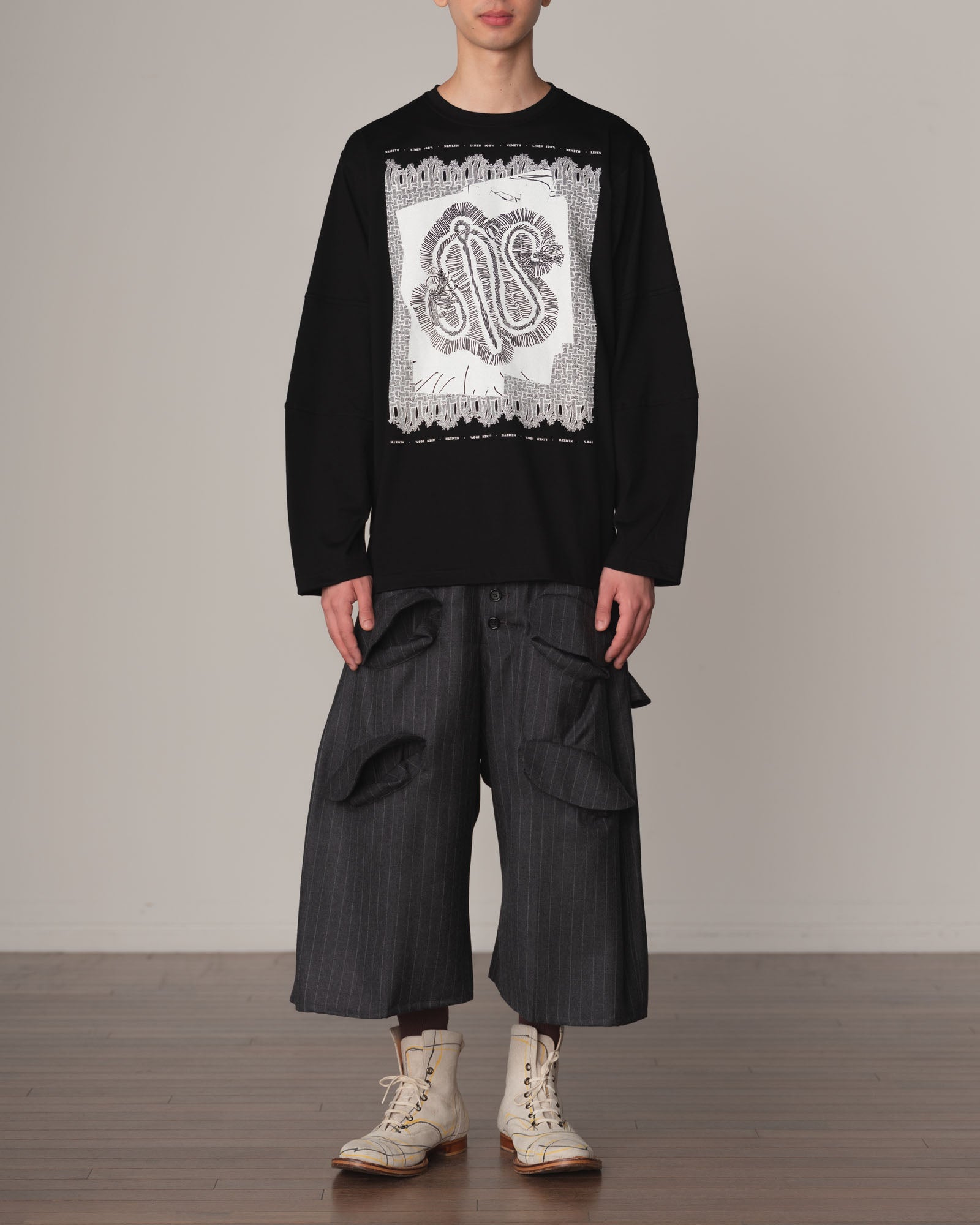 Tshirt 108- Cotton100% Jersey- Lace Selvage- Black