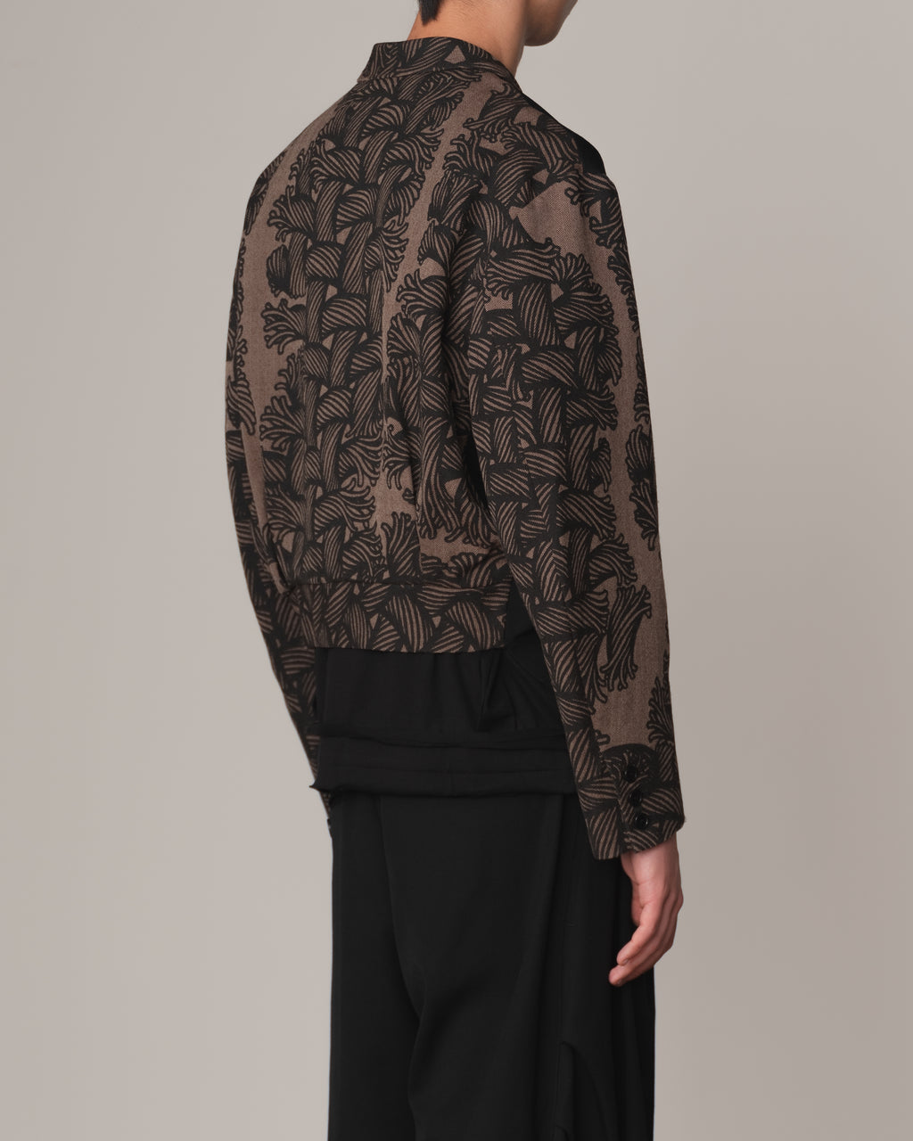 Jacket 2832- Wool100% GabardineHerringbone Mix- Isle Rope Print- Black/Brown