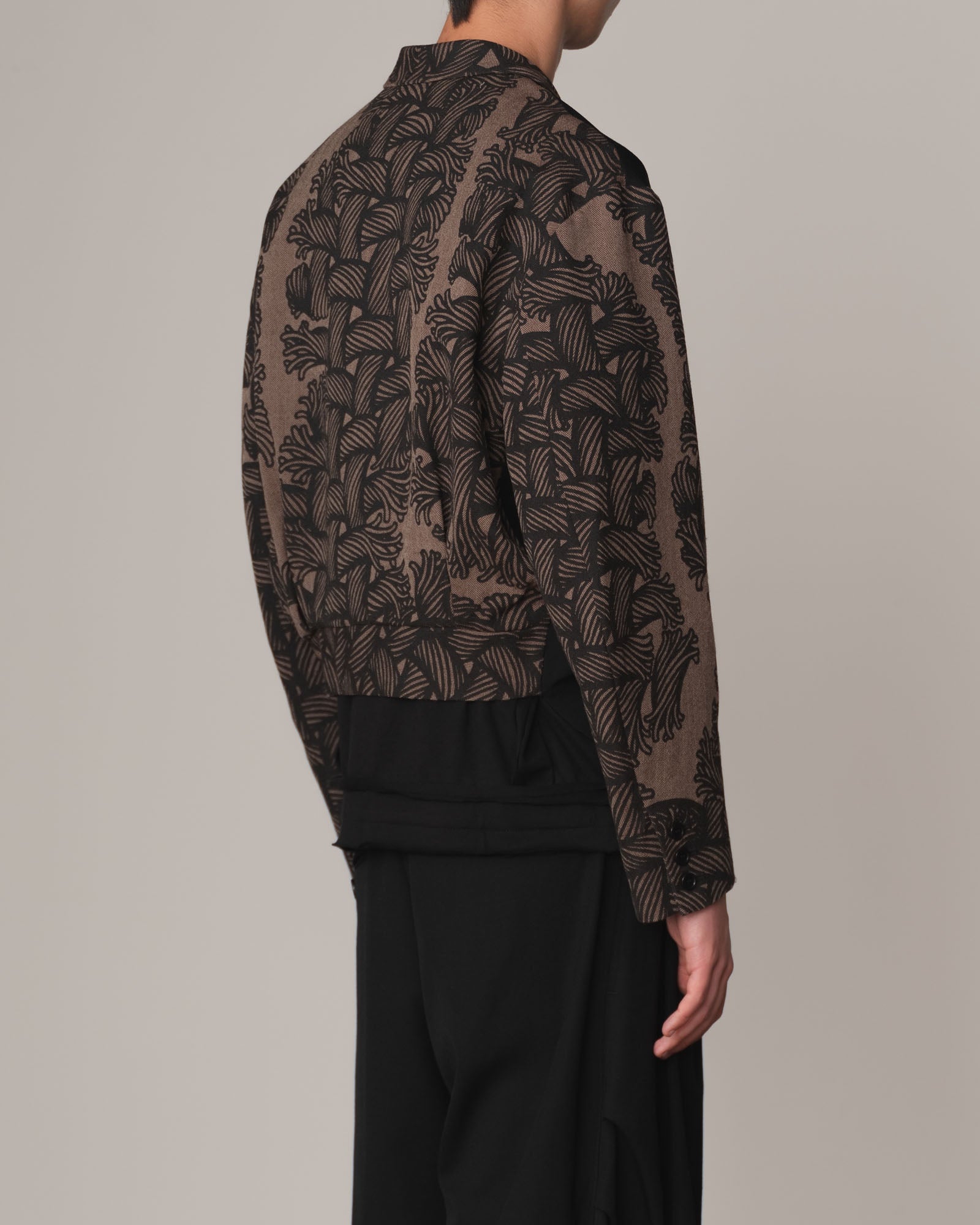 Jacket 2832- Wool100% GabardineHerringbone Mix- Isle Rope Print- Black/Brown