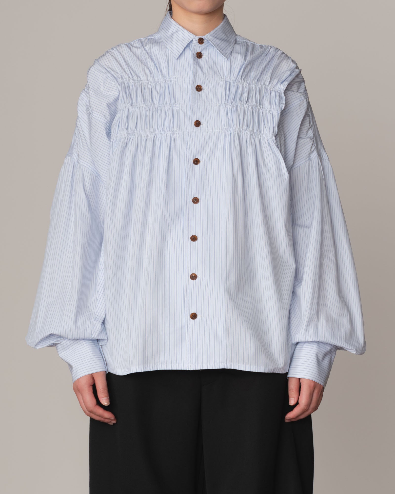Shirt 87C- Cotton100% Broad Stripe- Gather Stitch- Sky Blue