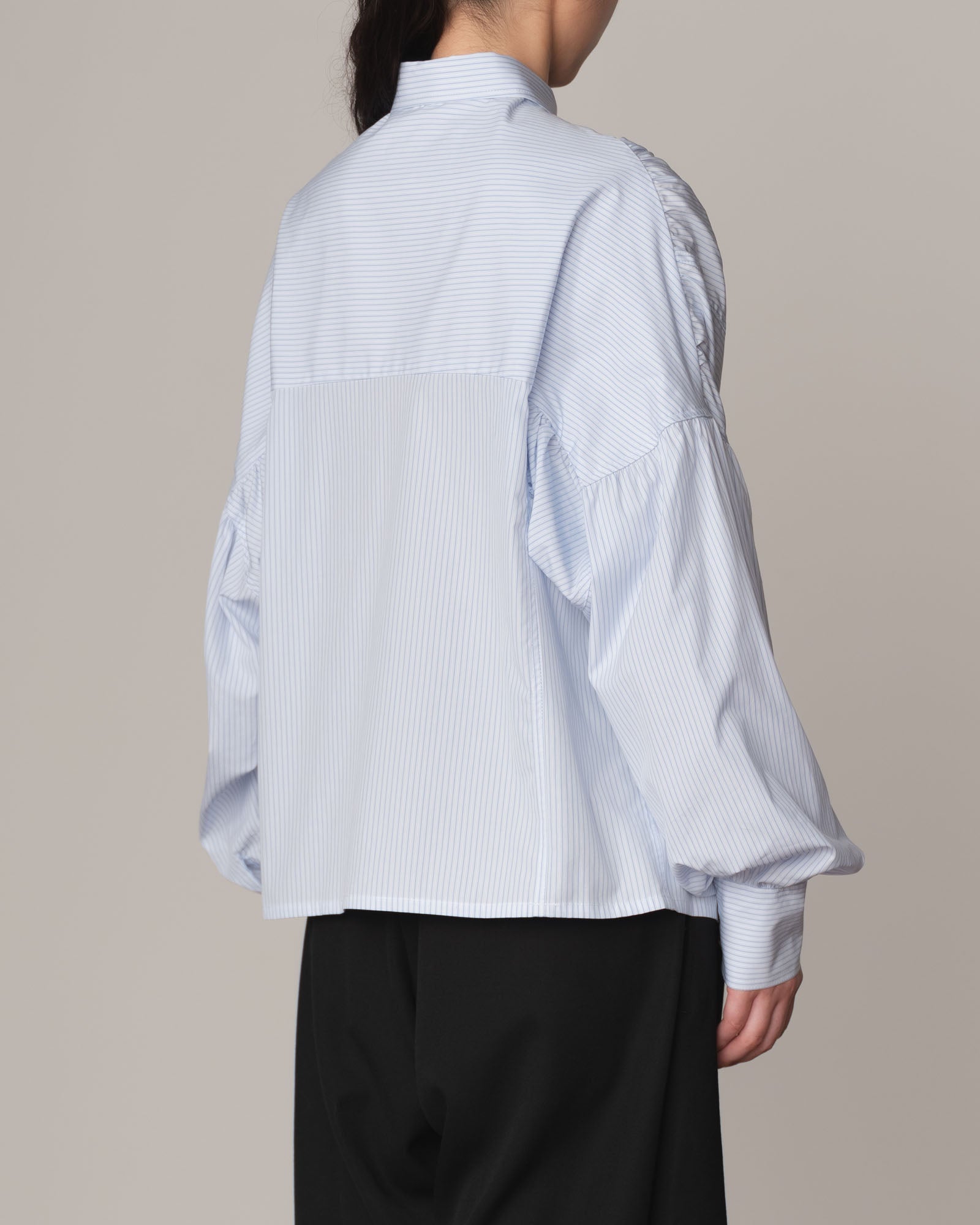 Shirt 87C- Cotton100% Broad Stripe- Gather Stitch- Sky Blue