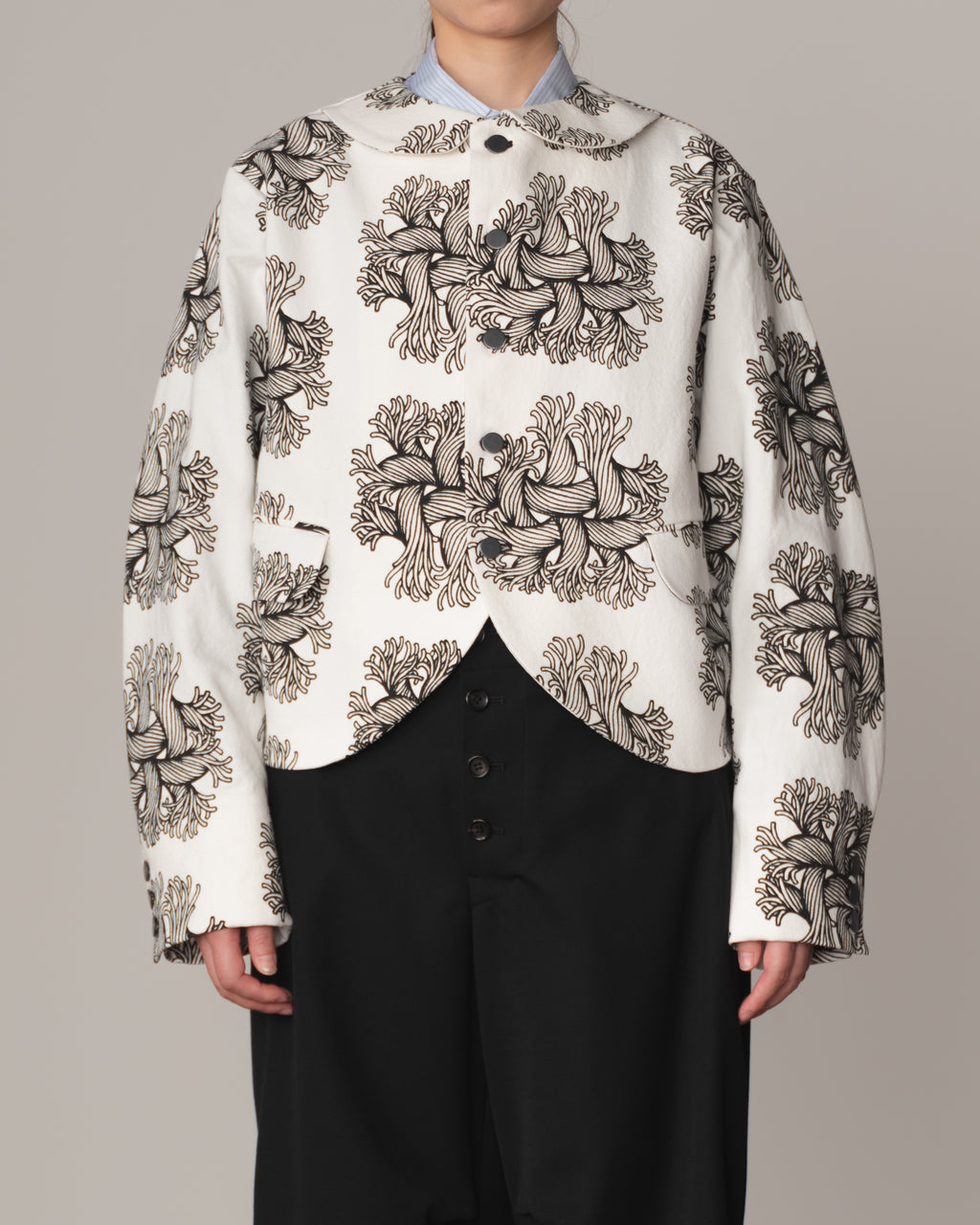 Jacket 302- Cotton100% Oxford Print- Emb Rope- Off White