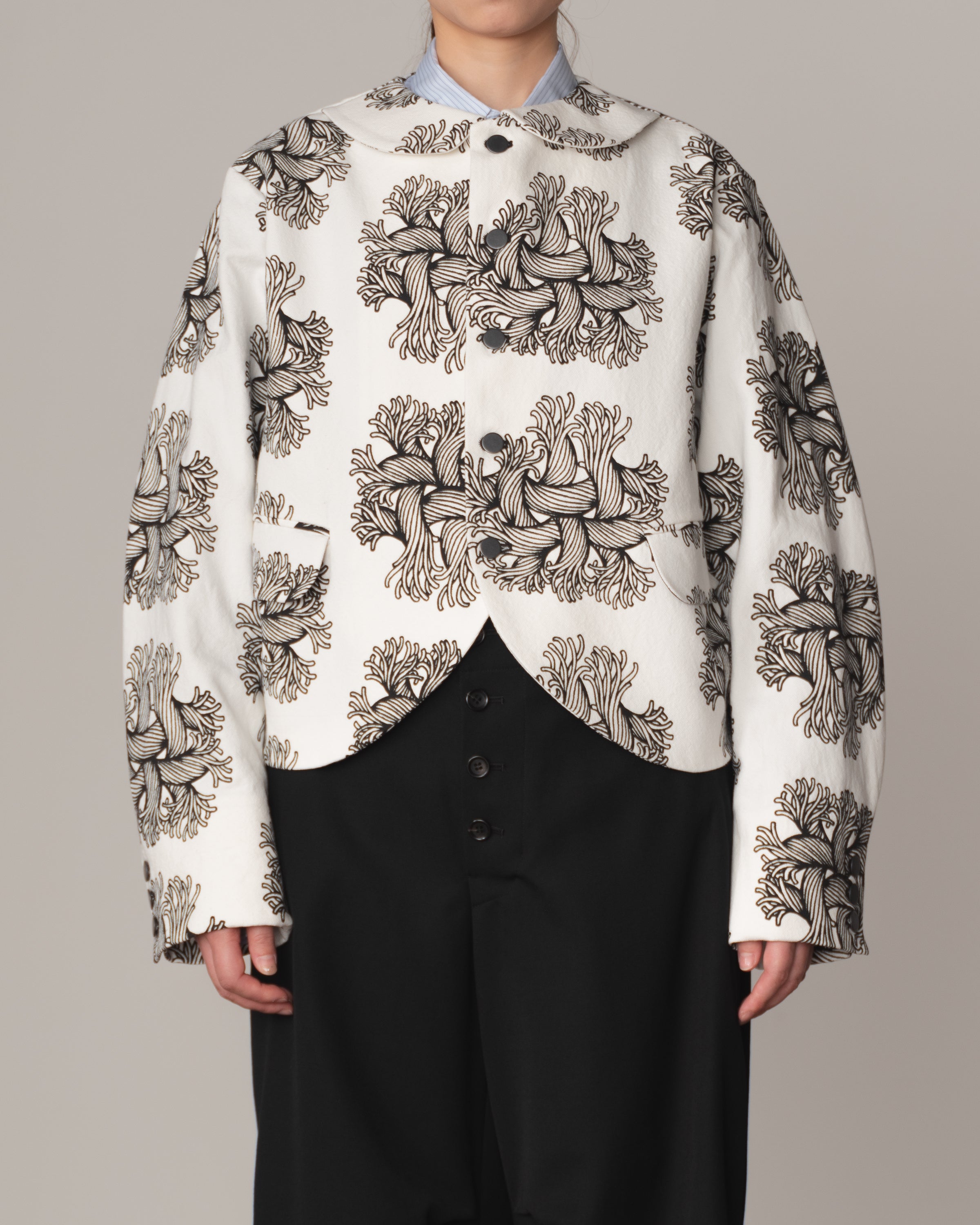 Jacket 302- Cotton100% Oxford Print- Emb Rope- Off White