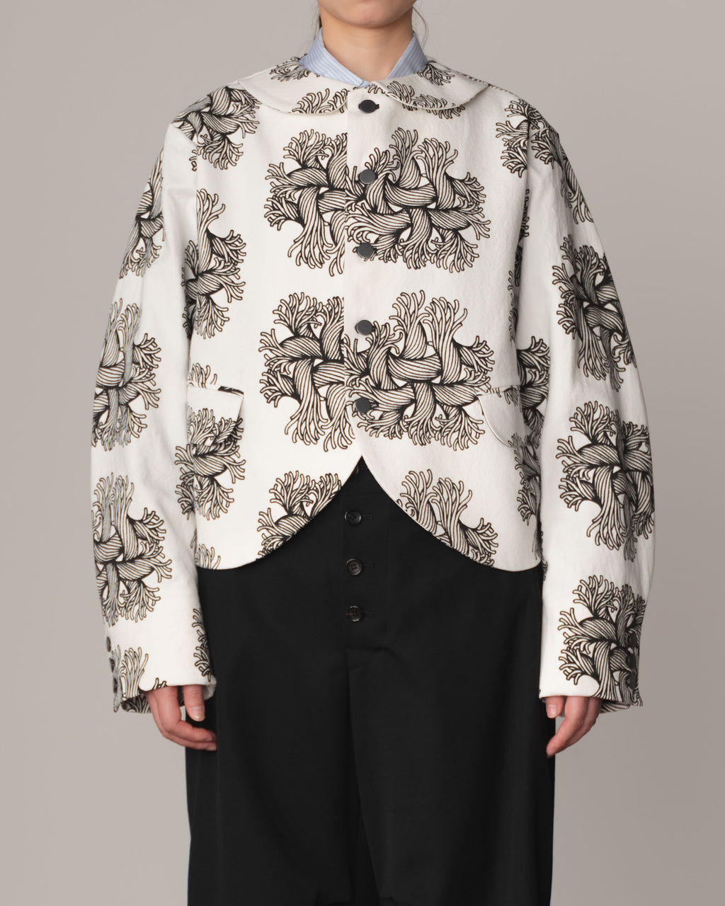 Jacket 302- Cotton100% Oxford Print- Emb Rope- Off White