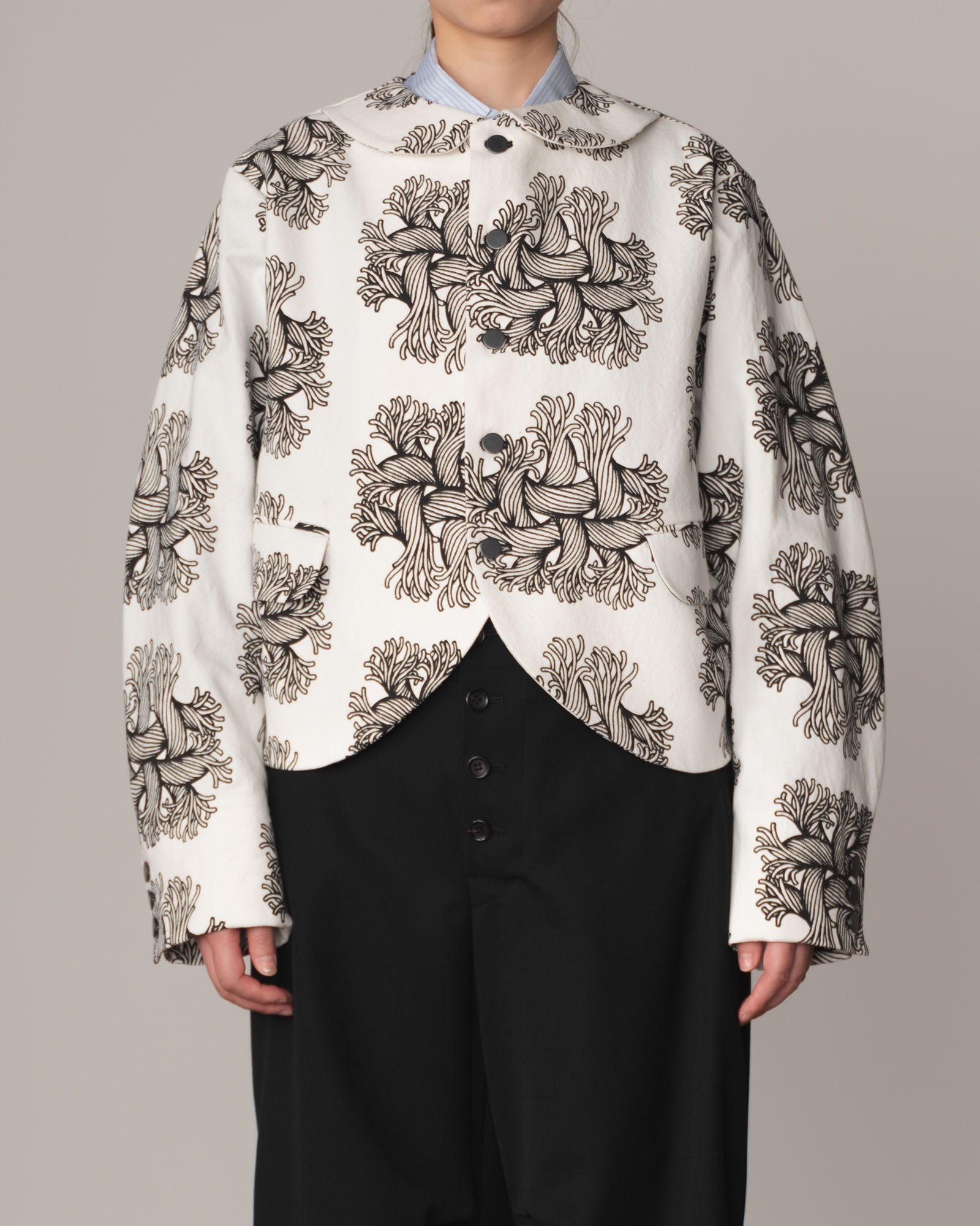 Jacket 302- Cotton100% Oxford Print- Emb Rope- Off White