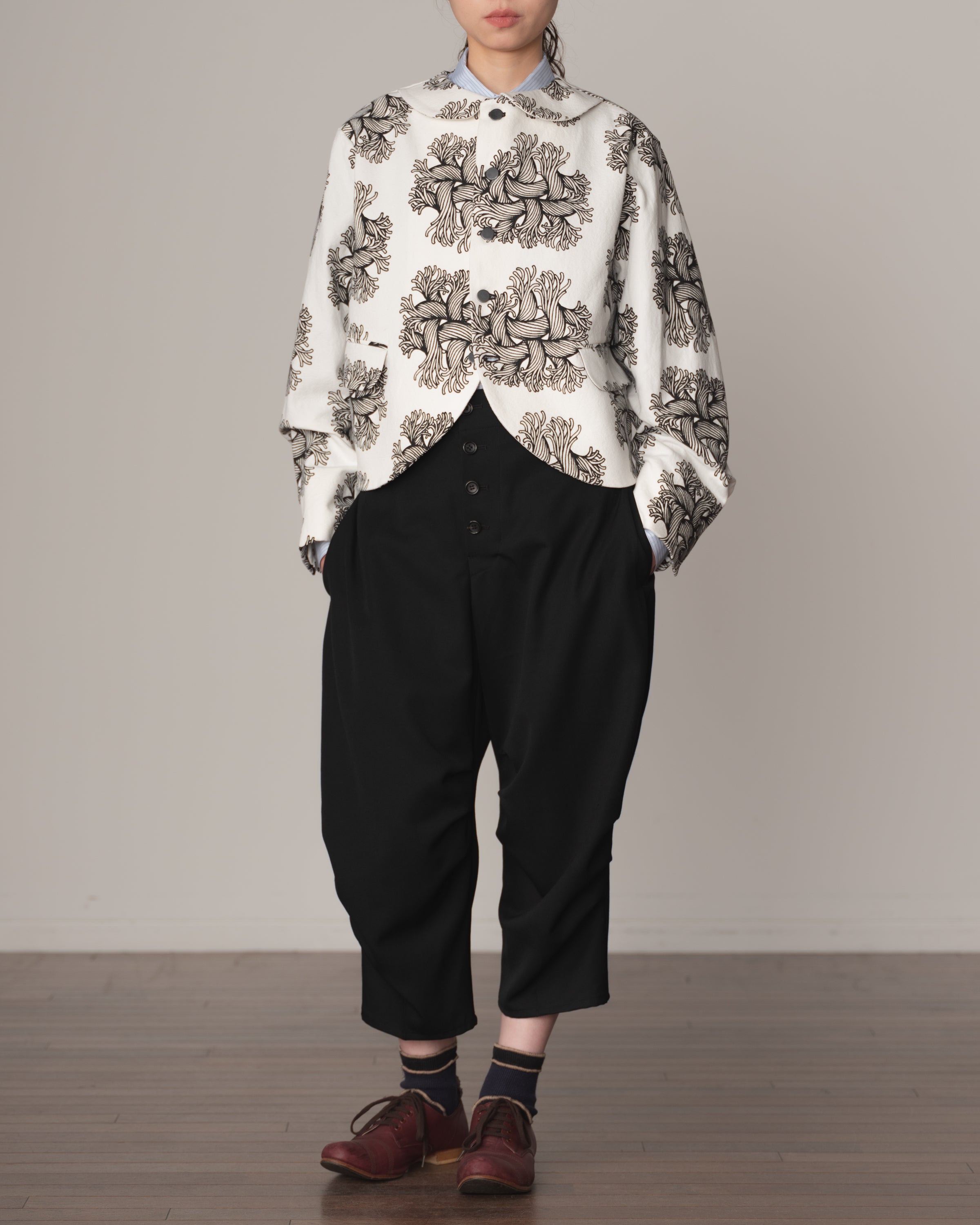 Jacket 302- Cotton100% Oxford Print- Emb Rope- Off White