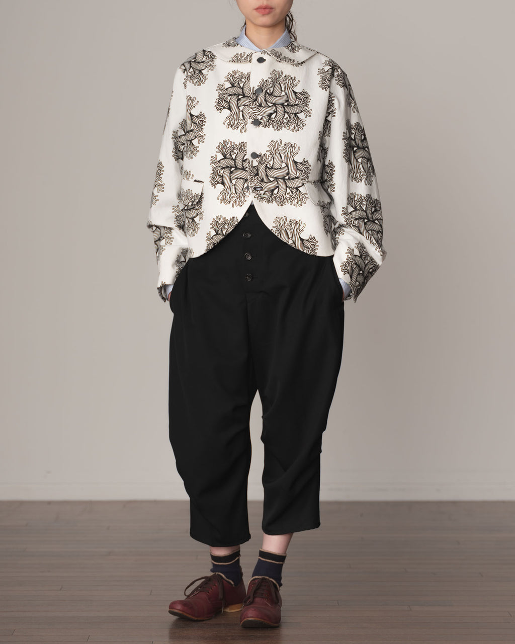 Jacket 302- Cotton100% Oxford Print- Emb Rope- Off White