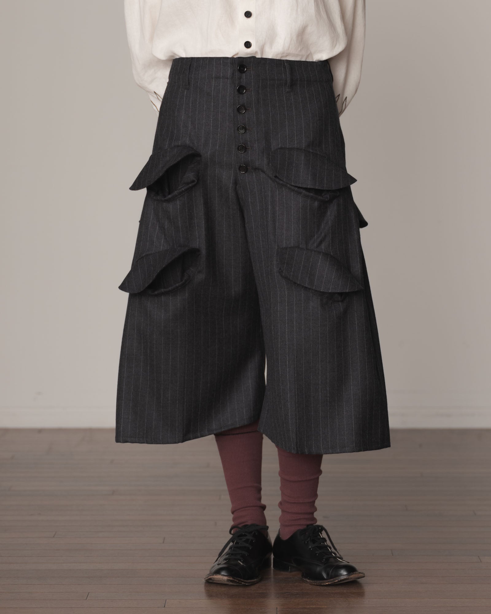 Trousers 87- Wool100% Pin Stripe- Charcoal