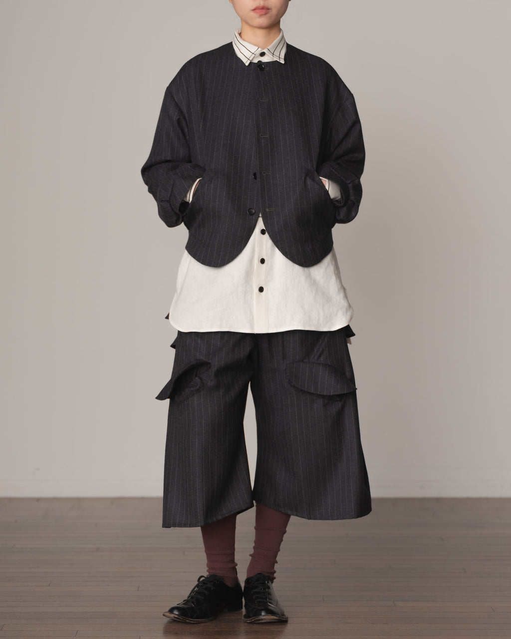 Trousers 87- Wool100% Pin Stripe- Charcoal