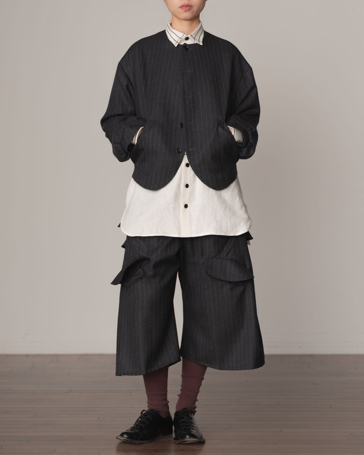 Trousers 87- Wool100% Pin Stripe- Charcoal