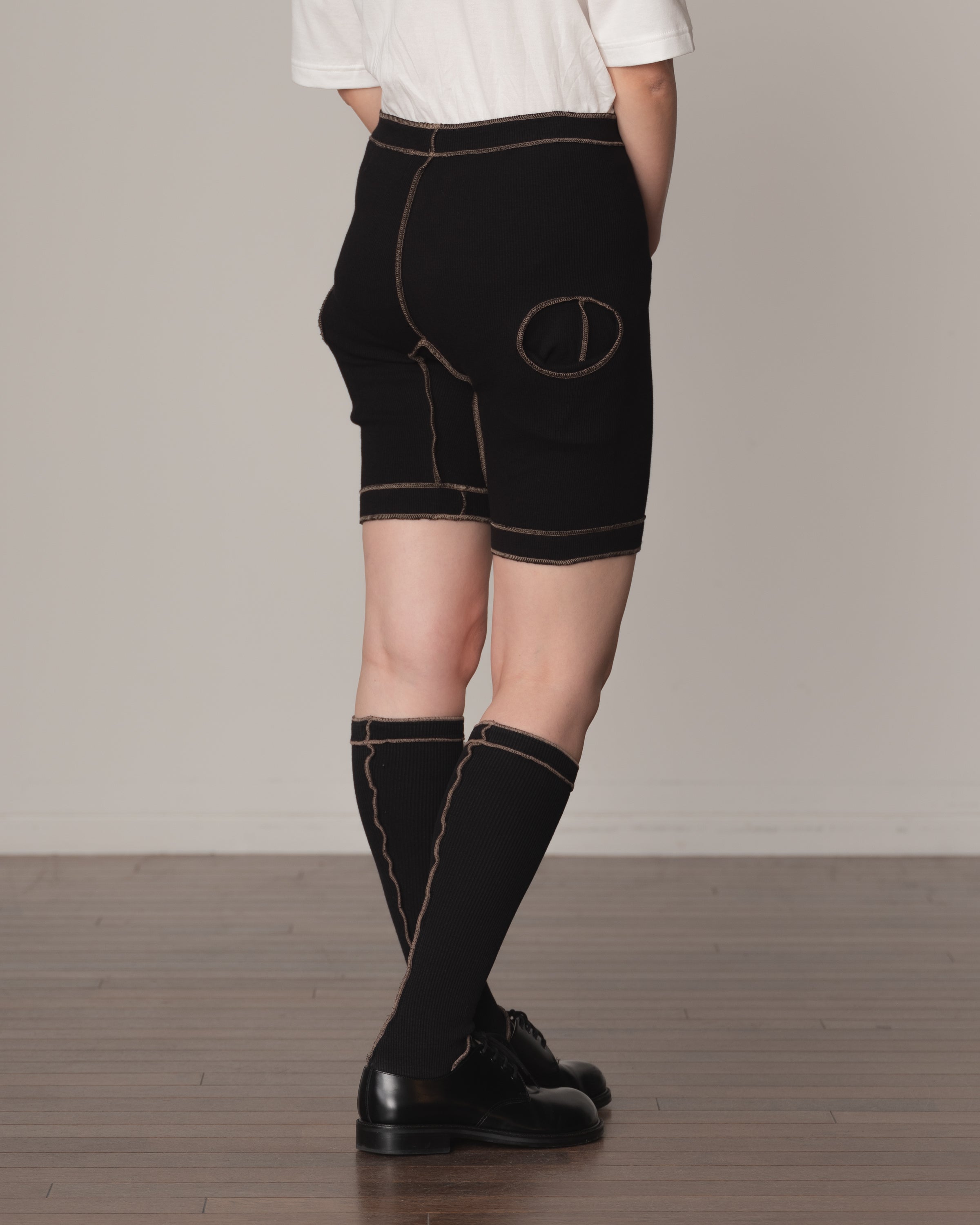 Trousers 84C Short- Cotton100% Span- Beige Stitch- Black