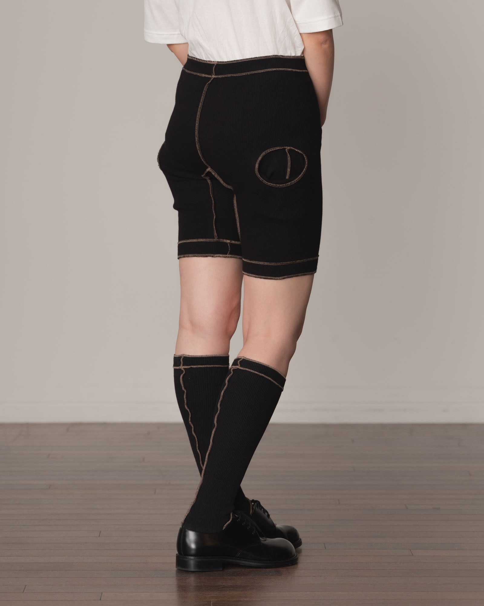 Trousers 84C Short- Cotton100% Span- Beige Stitch- Black