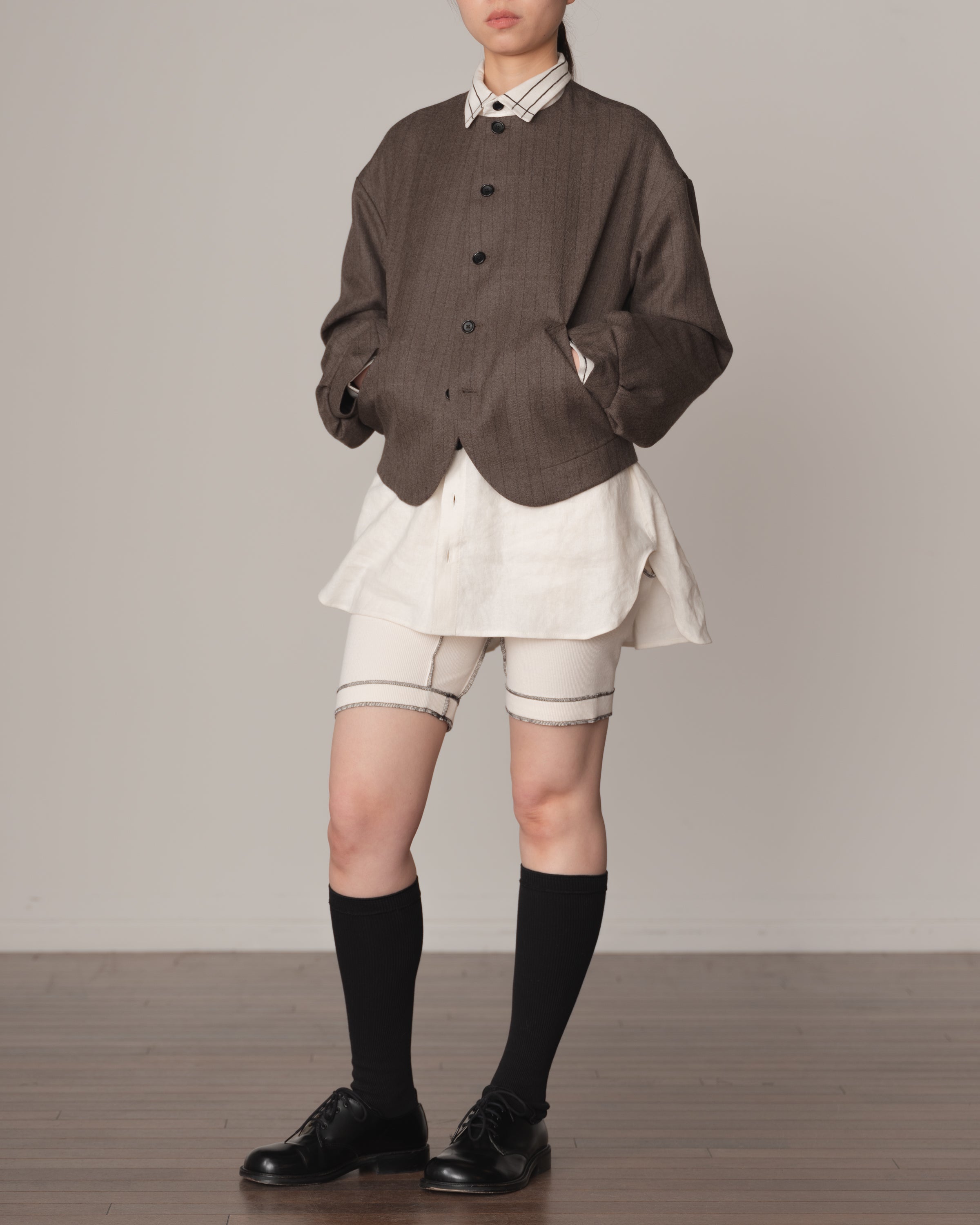 Trousers 84C Short- Cotton100% Span- Black Stitch- Ivory