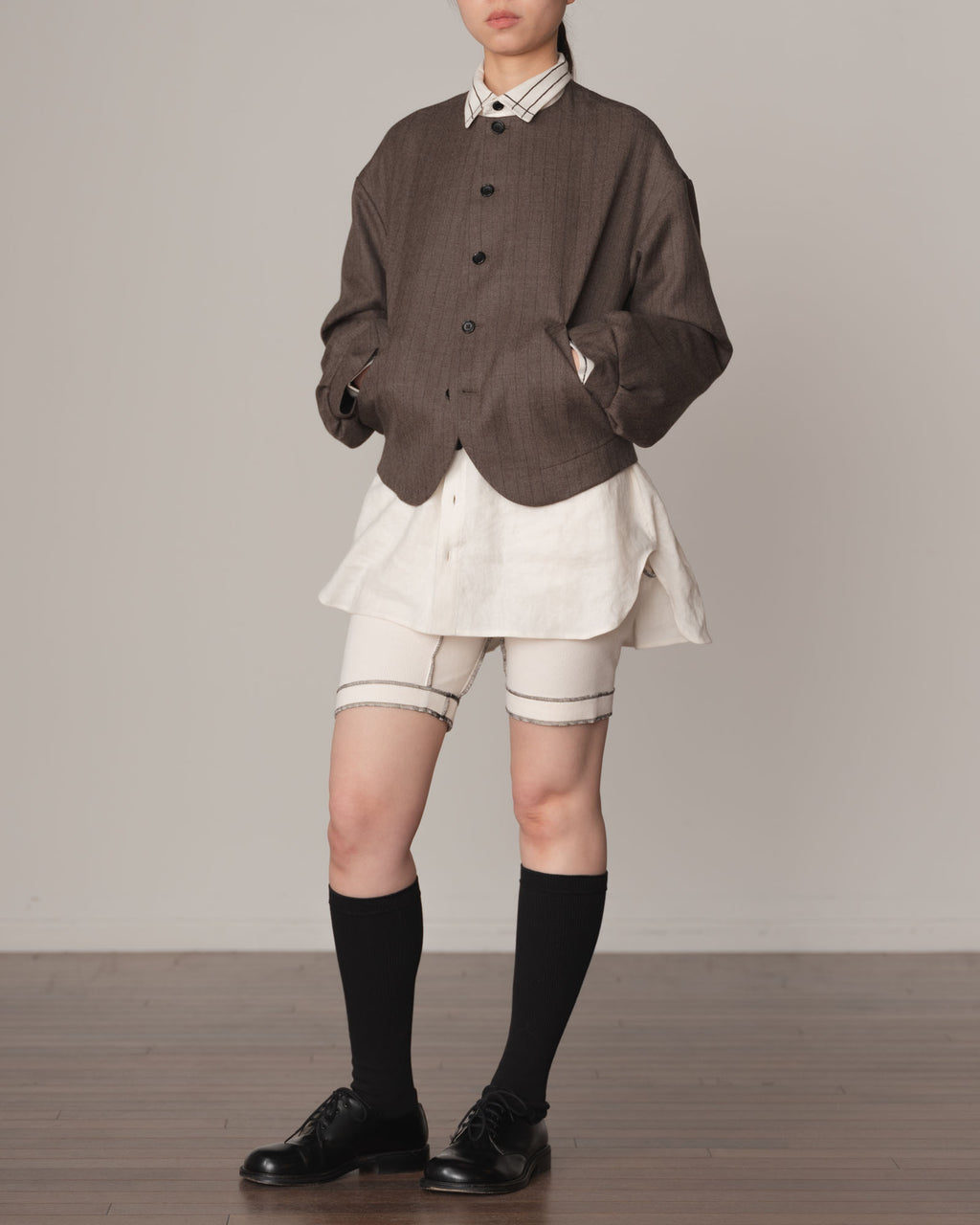Trousers 84C Short- Cotton100% Span- Black Stitch- Ivory