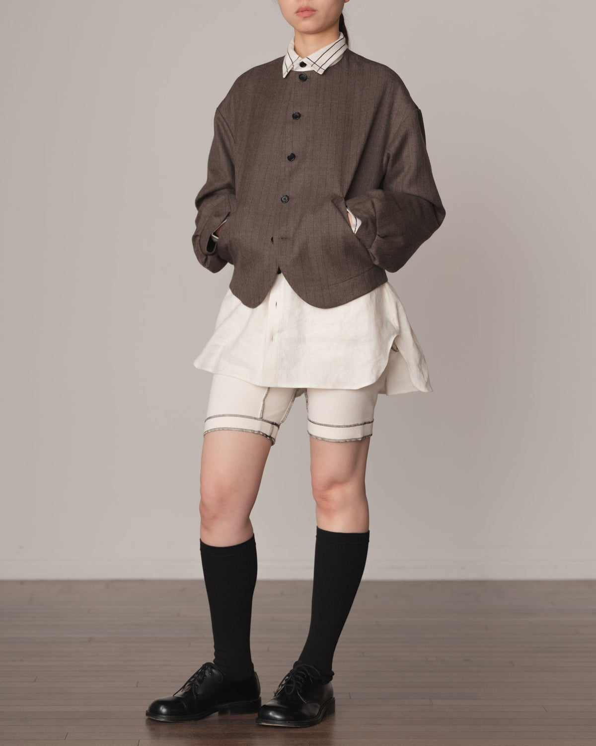 Trousers 84C Short- Cotton100% Span- Black Stitch- Ivory